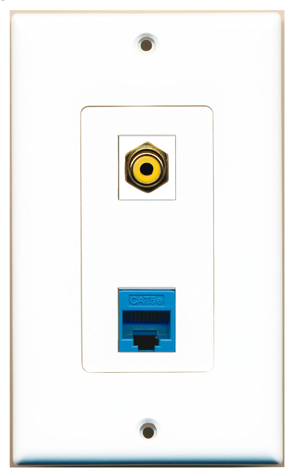 RiteAV 1 Port RCA Yellow 1 Port Cat5e Ethernet Blue Wall Plate OVERSIZED