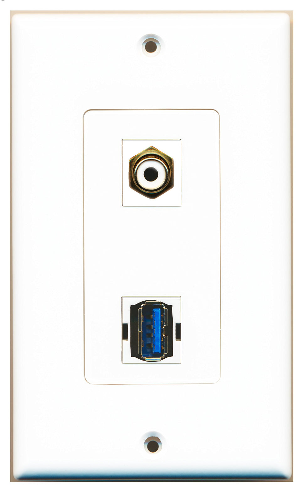 RiteAV 1 Port RCA White 1 Port USB 3 A-A Wall Plate OVERSIZED