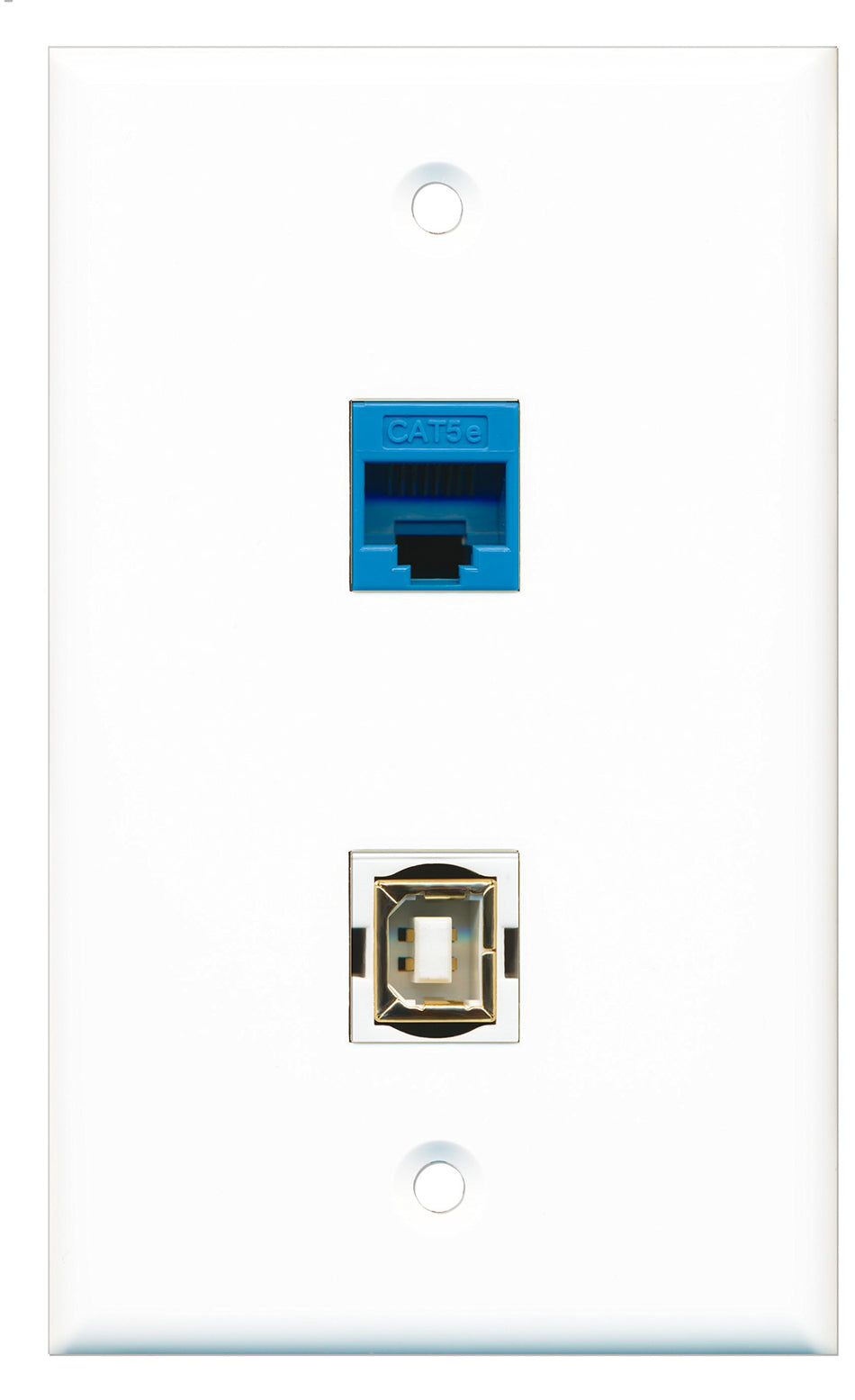 RiteAV - 1 Port Cat5e Ethernet Blue 1 Port USB B-B Wall Plate - Bracket Included