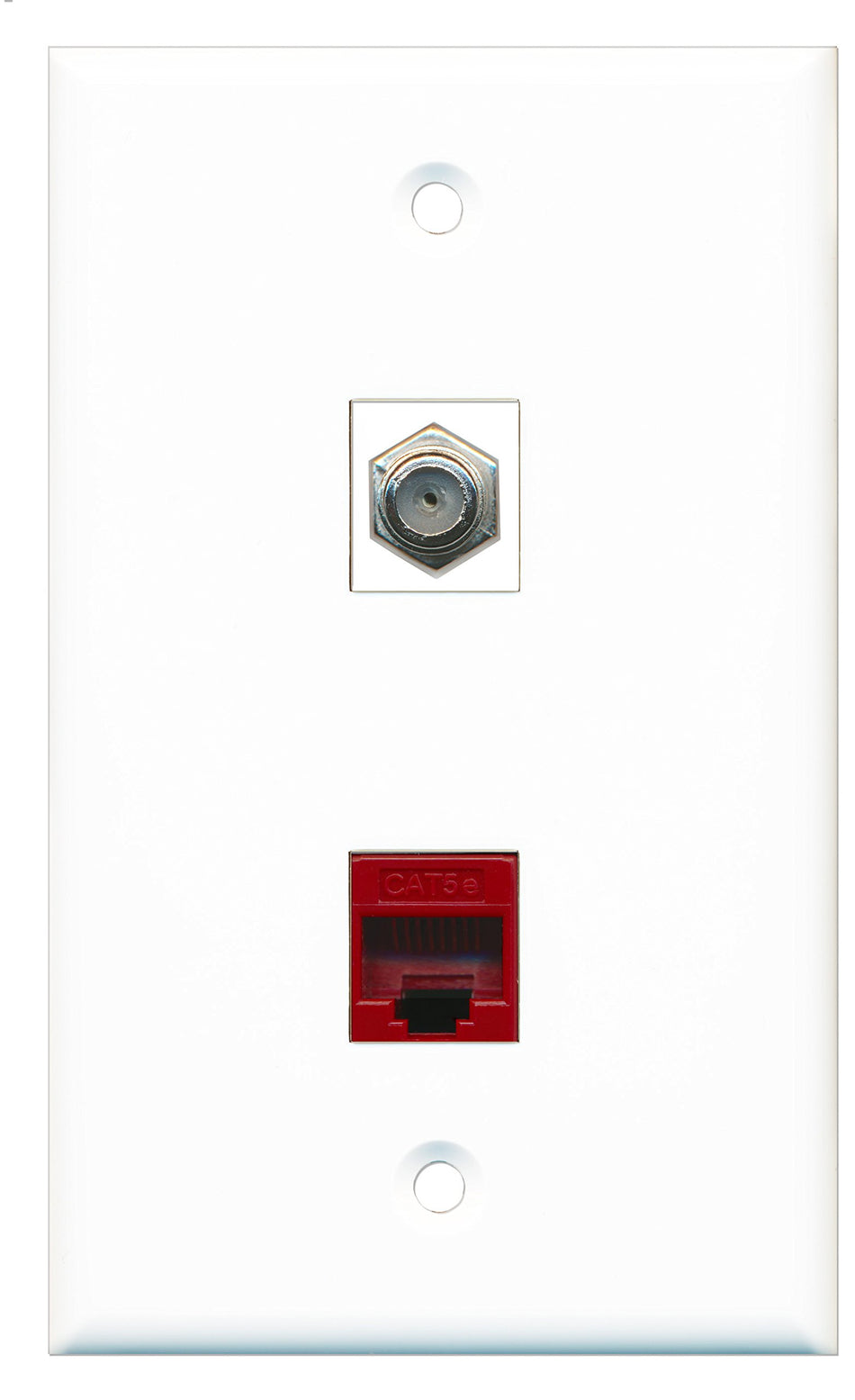 RiteAV - 1 Port Coax Cable TV- F-Type 1 Port Cat5e Ethernet Red Wall Plate - Bracket Included