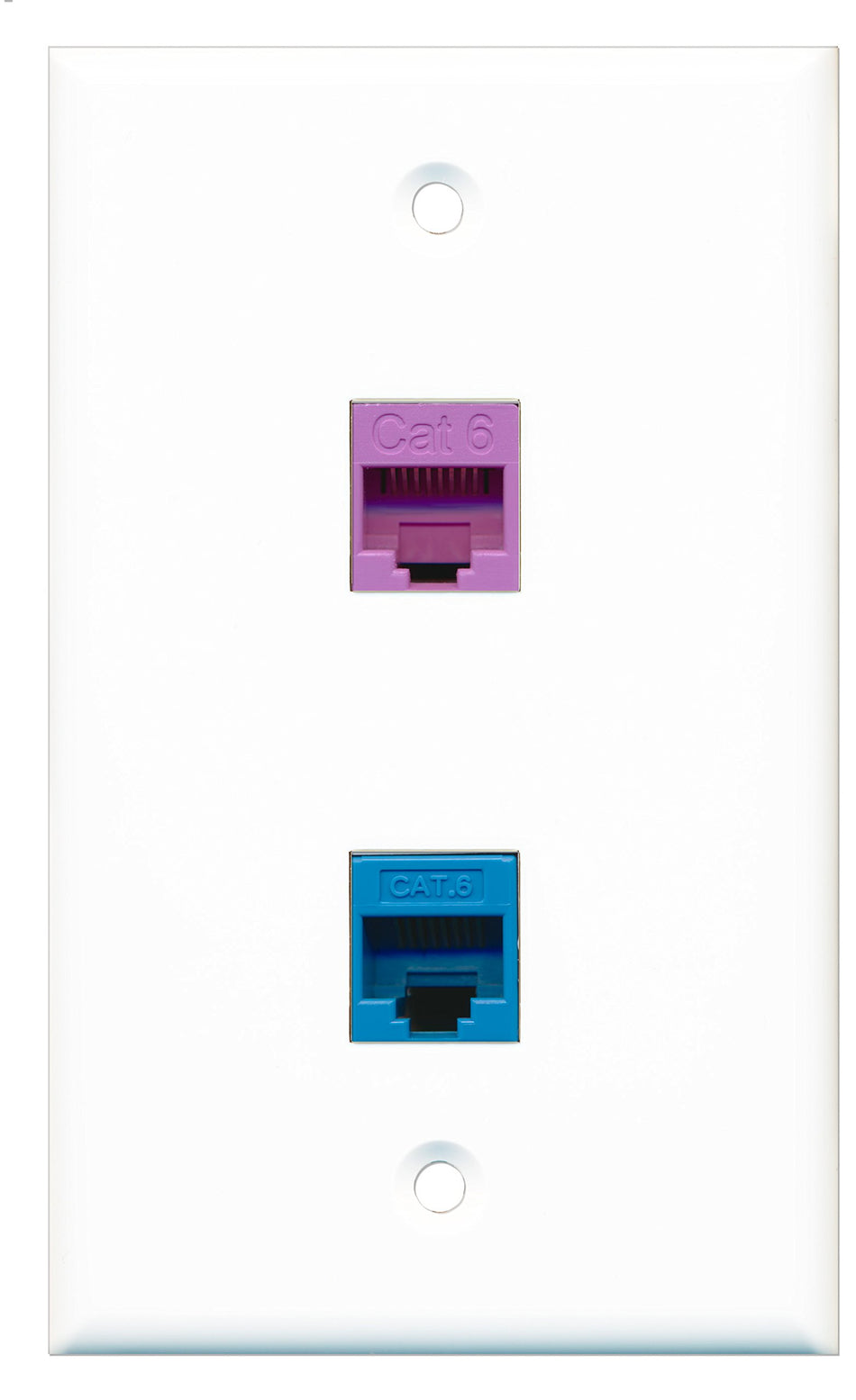 RiteAV - 1 Port Cat6 Ethernet Blue 1 Port Cat6 Ethernet Purple Wall Plate - Bracket Included