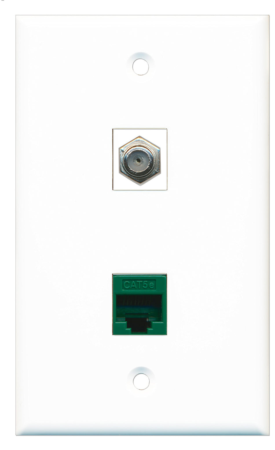 RiteAV - 1 Port Coax Cable TV- F-Type 1 Port Cat5e Ethernet Green Wall Plate - Bracket Included