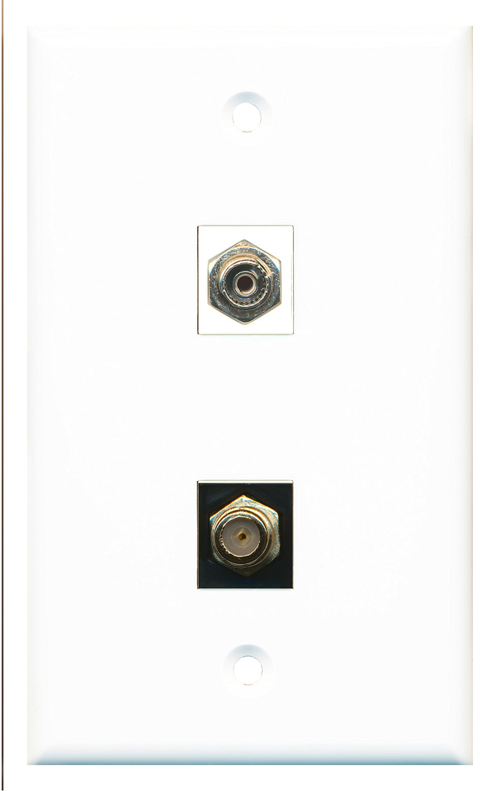 RiteAV - 1 Port Coax Cable TV- F-Type Black 1 Port Fiber FC Simplex Wall Plate - Bracket Included