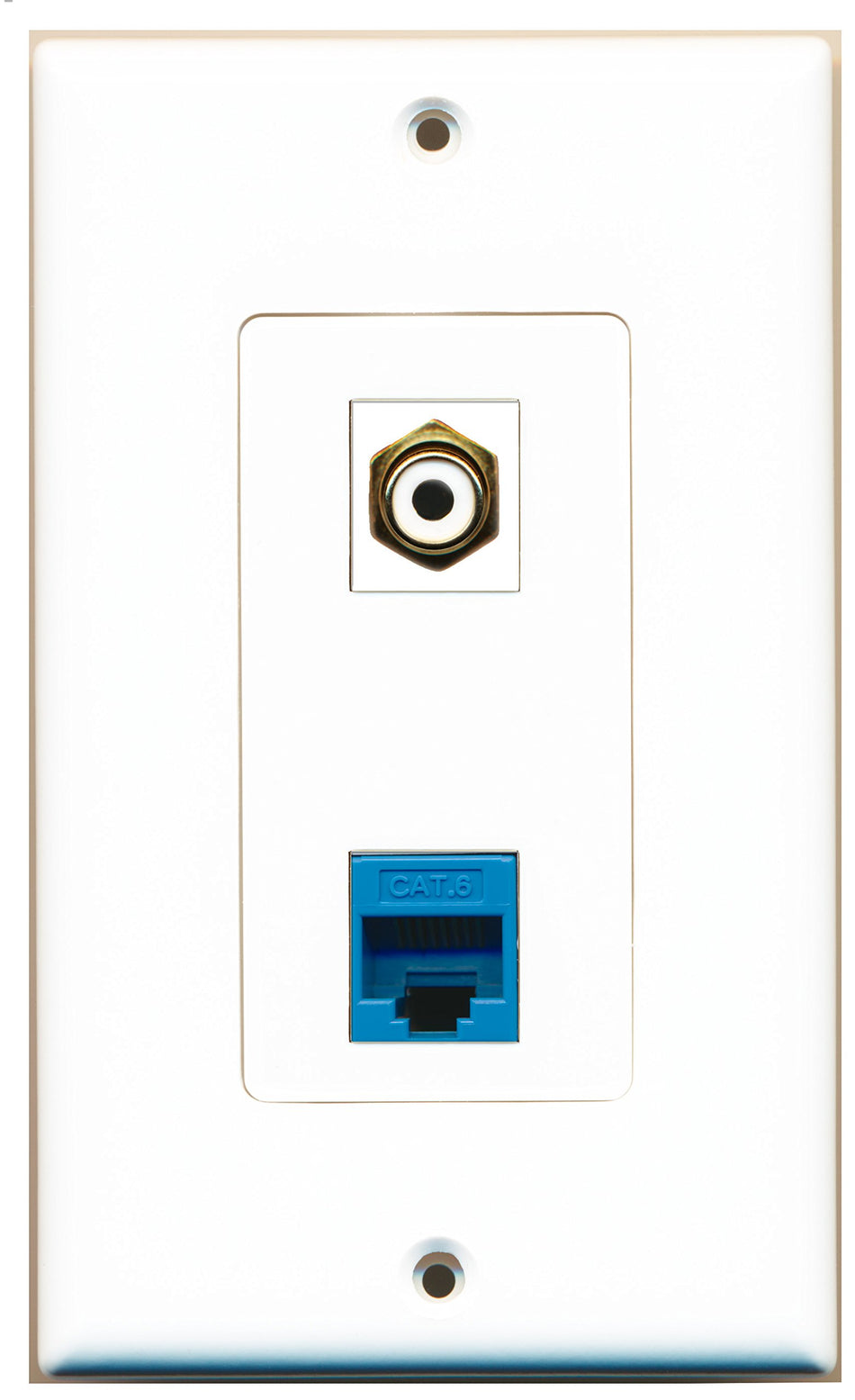 RiteAV 1 Port RCA White 1 Port Cat6 Ethernet Blue Wall Plate OVERSIZED