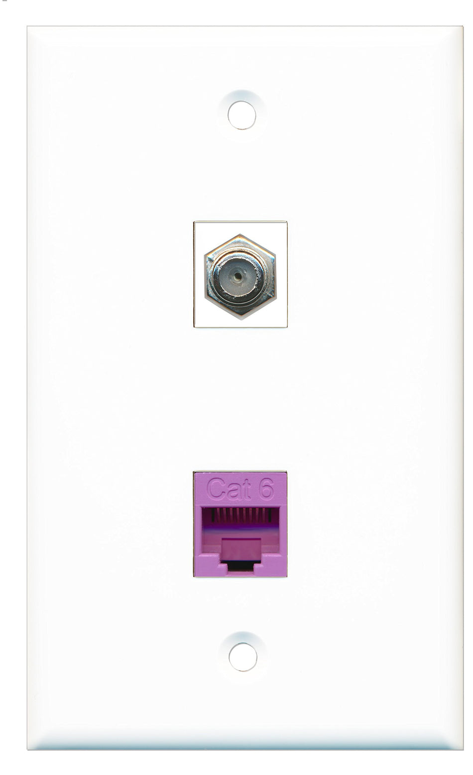 RiteAV - 1 Port Coax Cable TV- F-Type 1 Port Cat6 Ethernet Purple Wall Plate - Bracket Included