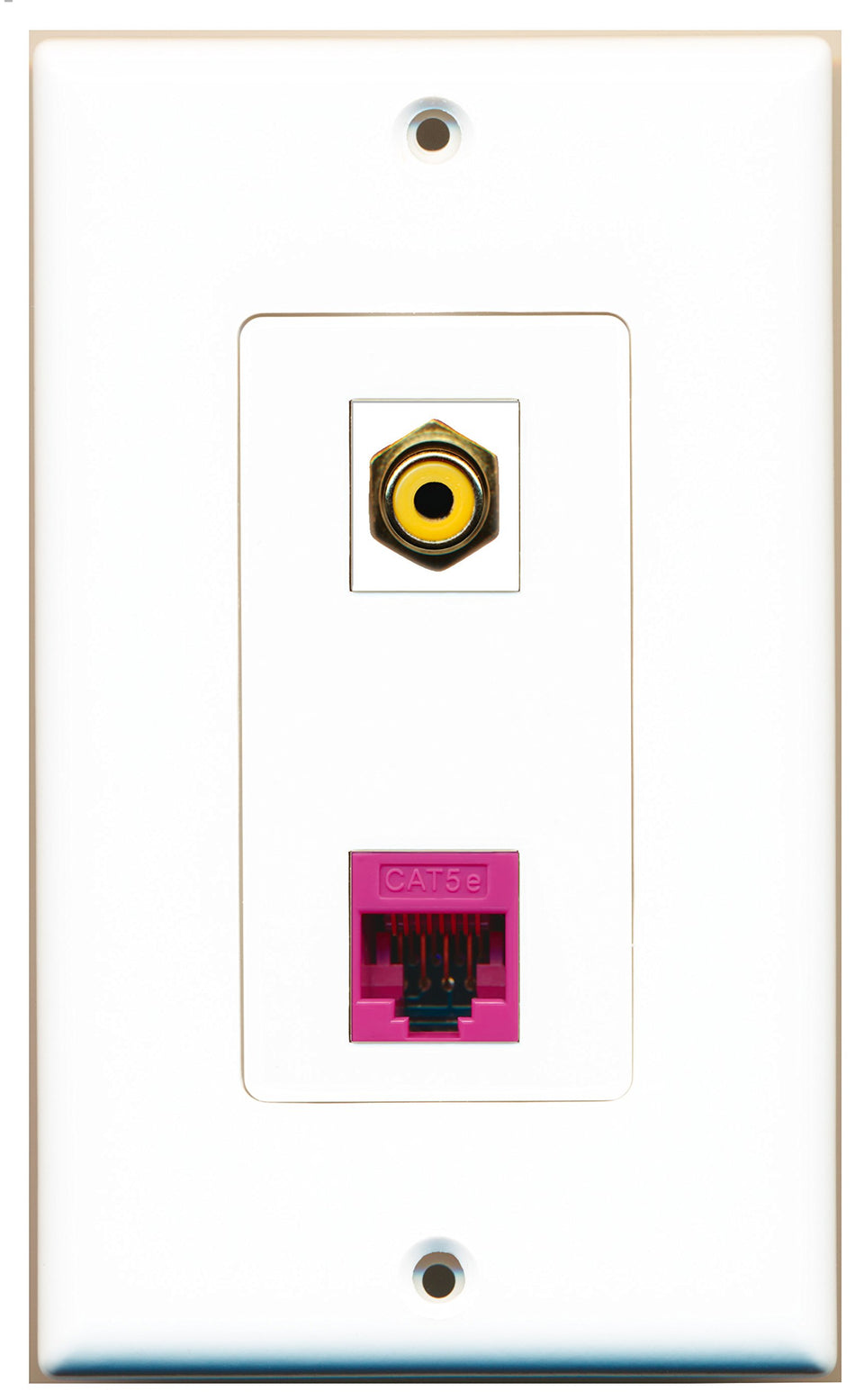 RiteAV 1 Port RCA Yellow 1 Port Cat5e Ethernet Pink Wall Plate OVERSIZED White