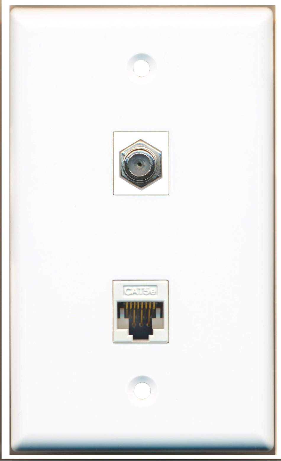 RiteAV - 1 Coax F Type and 1 Cat5e Ethernet Port Wall Plate White