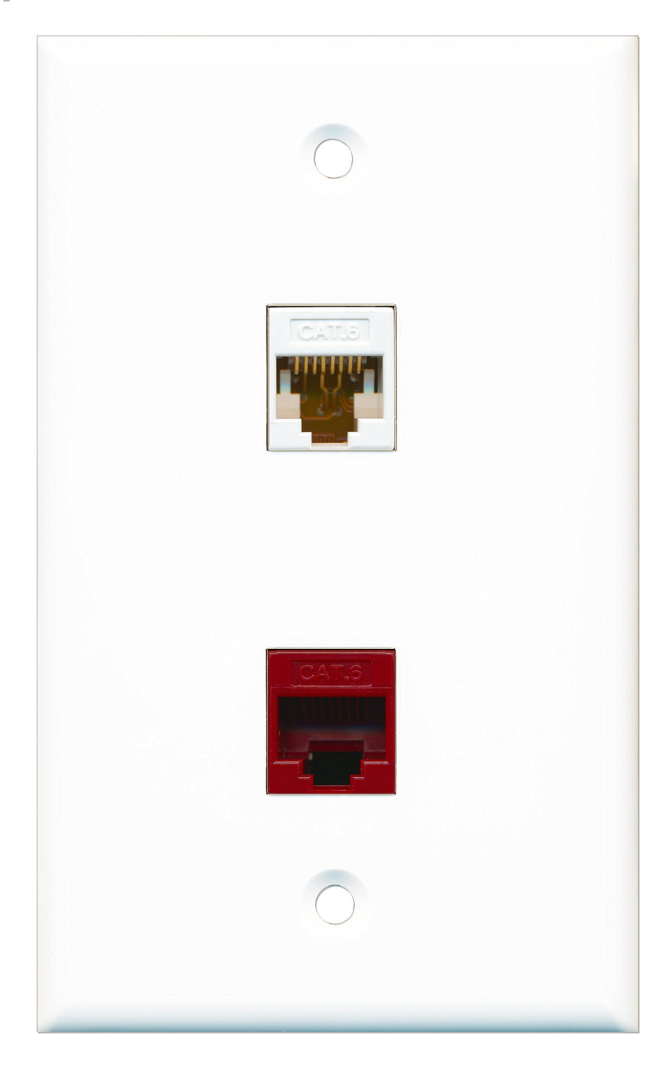 RiteAV - 1 Port Cat6 Ethernet White 1 Port Cat6 Ethernet Red Wall Plate - Bracket Included
