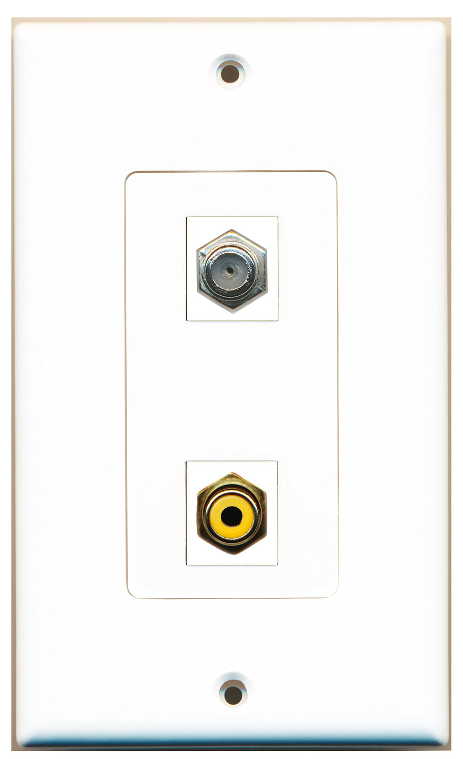 RiteAV 1 Port RCA Yellow 1 Port Coax Port Cable TV F Type Wall Plate OVERSIZED White