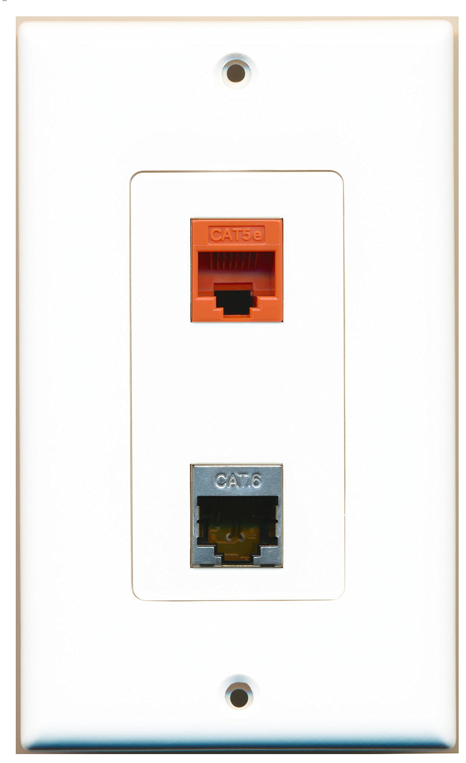RiteAV 1 Port Shielded Cat6 Ethernet 1 Port Cat5e Ethernet Orange Wall Plate OVERSIZED White