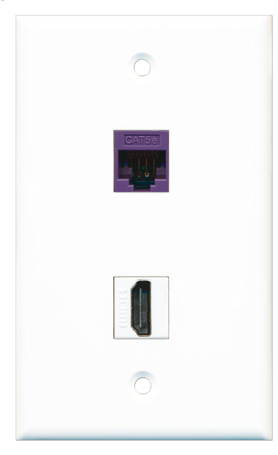 RiteAV - 1 Port HDMI - 1 Port Cat5e Ethernet Purple Wall Plate White - Bracket Included