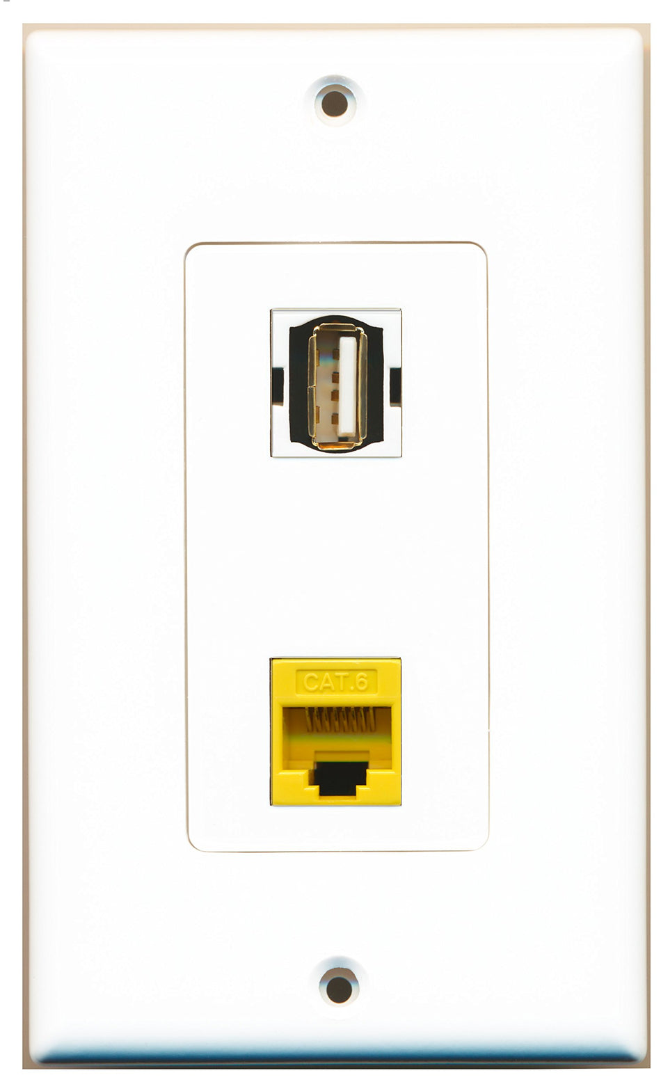 RiteAV 1 Port USB A-A 1 Port Cat6 Ethernet Yellow Wall Plate OVERSIZED