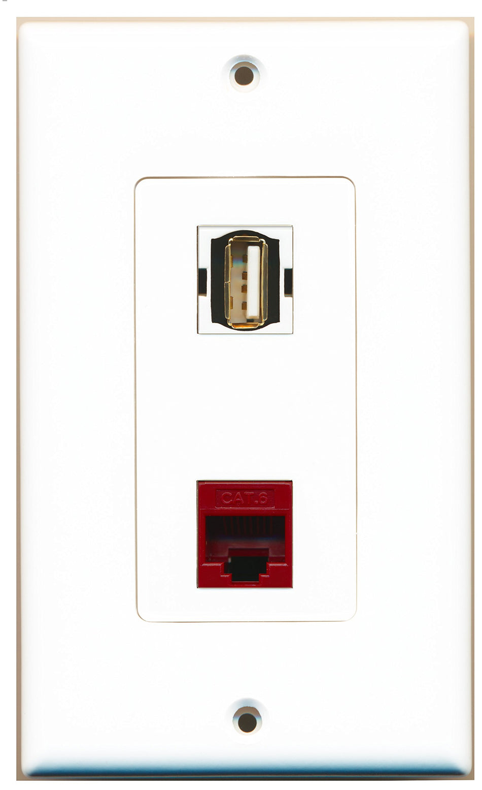 RiteAV 1 Port USB A-A 1 Port Cat6 Ethernet Red Wall Plate OVERSIZED
