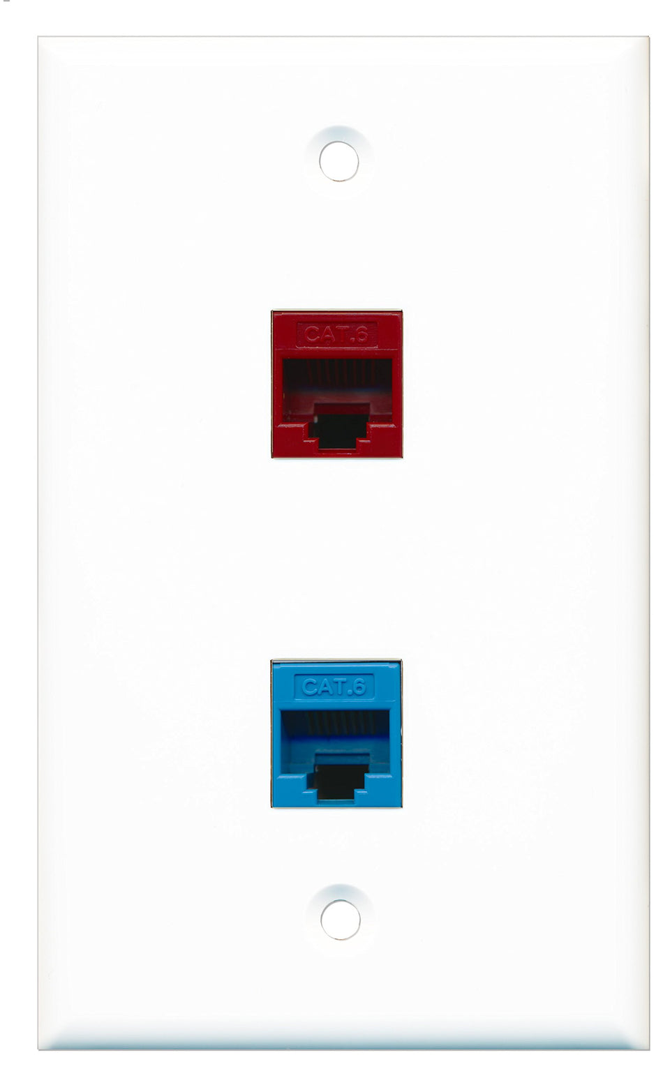 RiteAV - 1 Port Cat6 Ethernet Red 1 Port Cat6 Ethernet Blue Wall Plate - Bracket Included