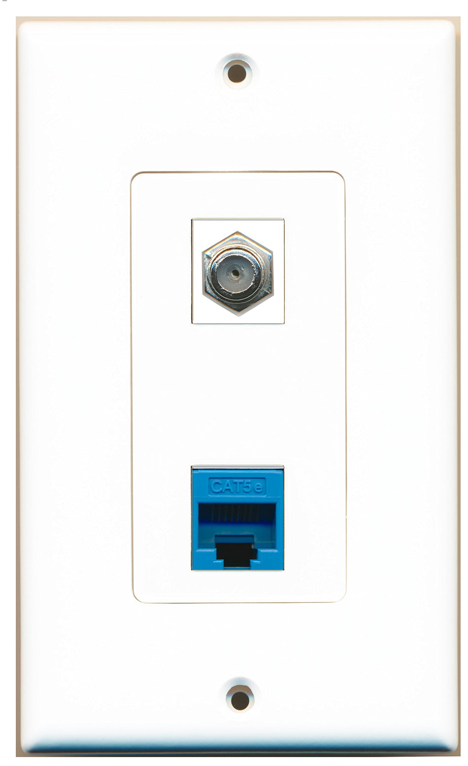 RiteAV 1 Port Coax Cable TV- F-Type 1 Port Cat5e Ethernet Blue Wall Plate OVERSIZED