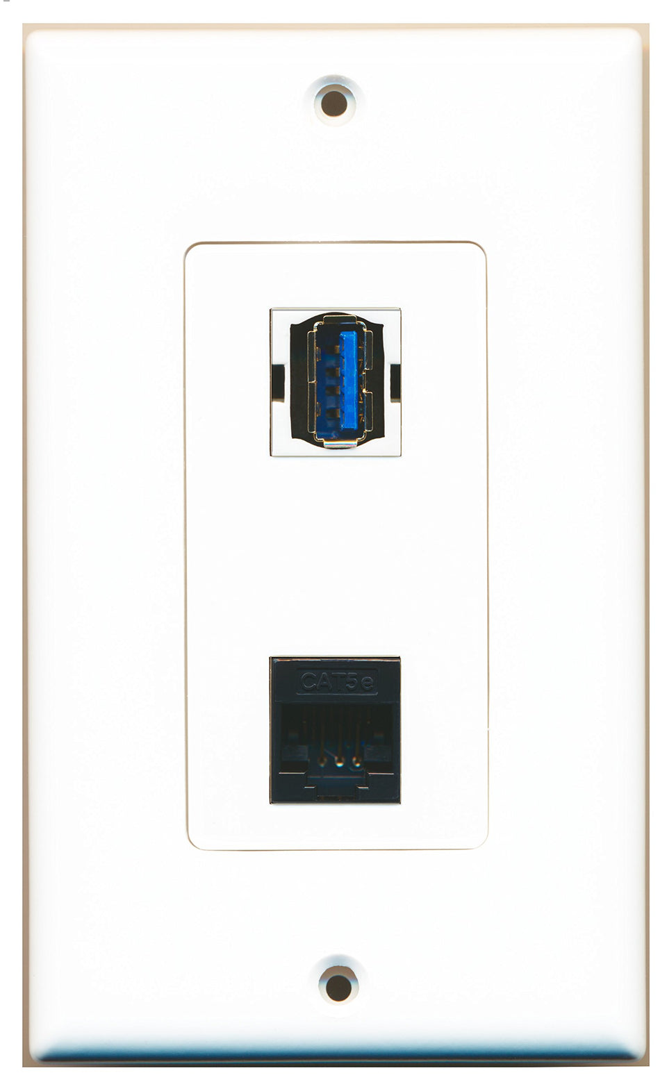 RiteAV - 1 Port Cat5e Ethernet Black 1 Port USB 3 A-A Decorative Wall Plate - Bracket Included