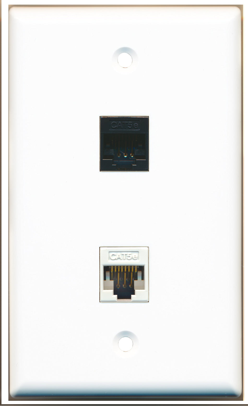 RiteAV - 1 Port Cat5e Black Ethernet and 1 Cat5e White Ethernet Wall Plate - Bracket Included