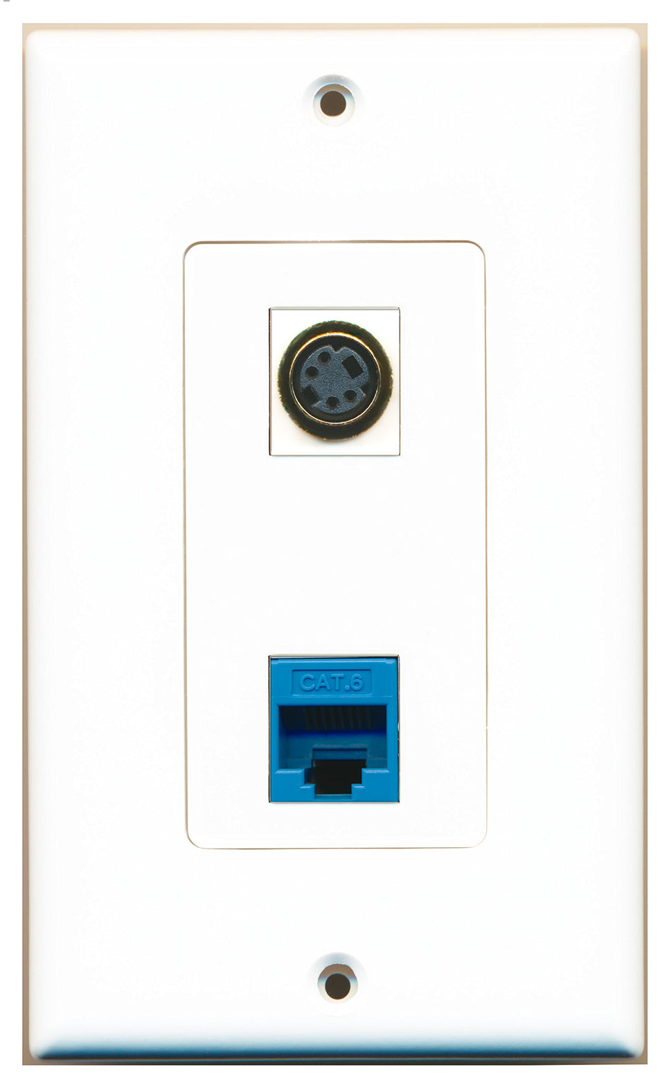 RiteAV 1 Port S-Video 1 Port Cat6 Ethernet Blue Wall Plate OVERSIZED