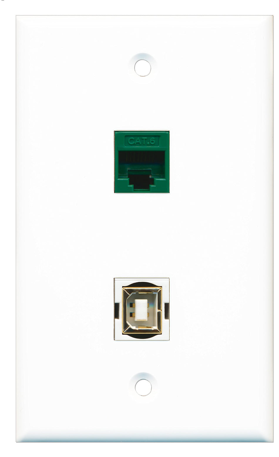 RiteAV - 1 Port Cat6 Ethernet Green 1 Port USB B-B Wall Plate - Bracket Included
