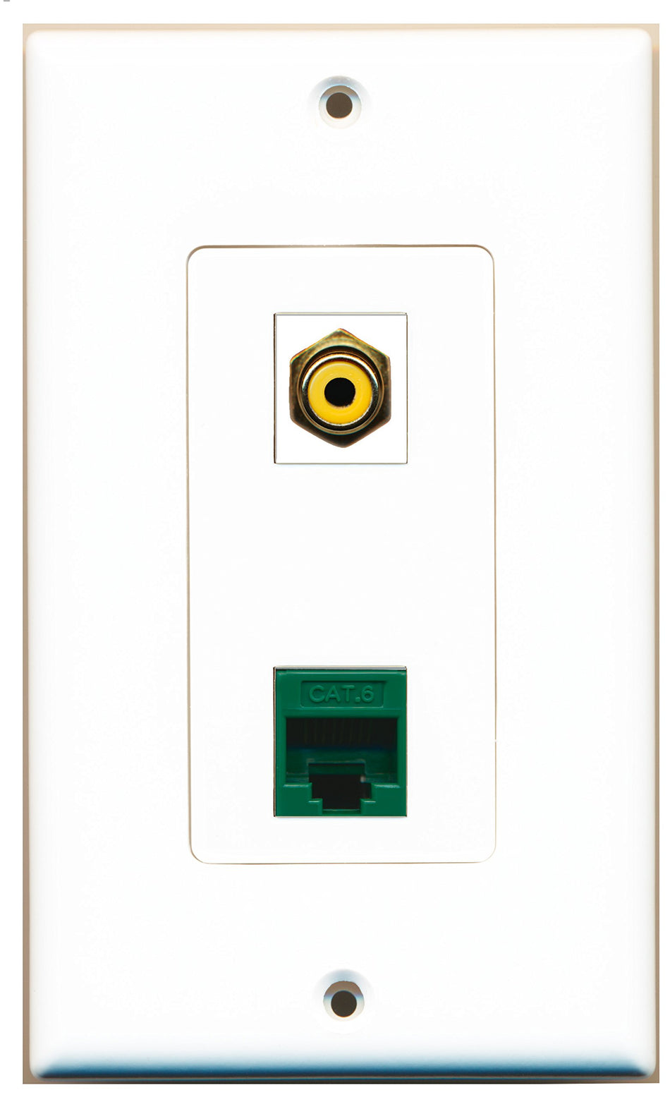 RiteAV 1 Port RCA Yellow 1 Port Cat6 Ethernet Green Wall Plate OVERSIZED