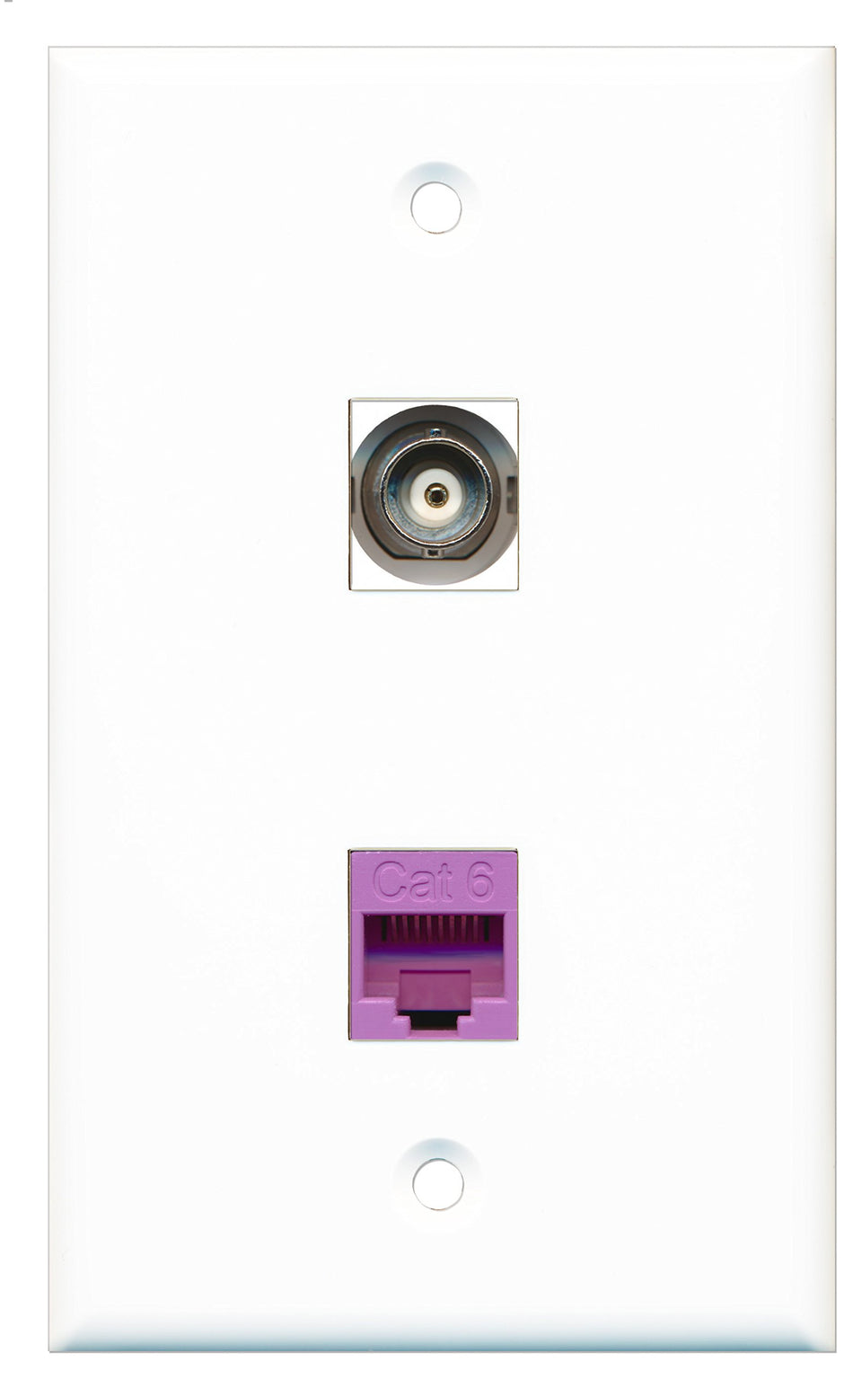 RiteAV - 1 Port BNC 1 Port Cat6 Ethernet Purple Wall Plate - Bracket Included