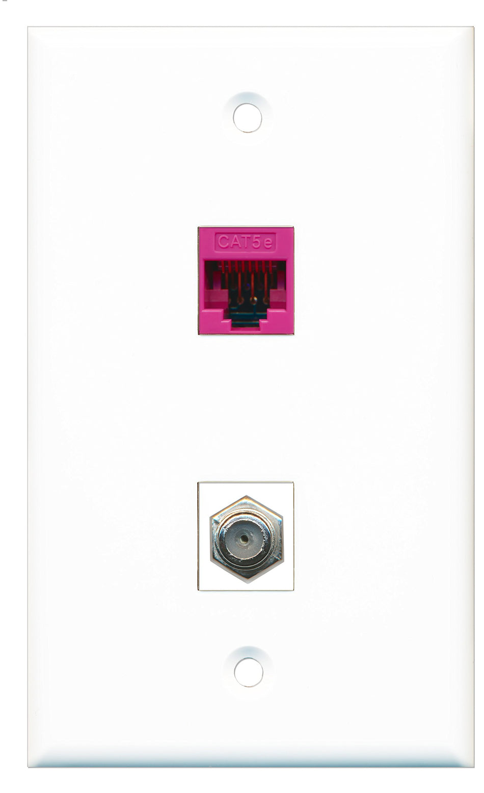 RiteAV - 1 Port Coax 1 Port Cat5e Pink Wall Plate - Bracket Included