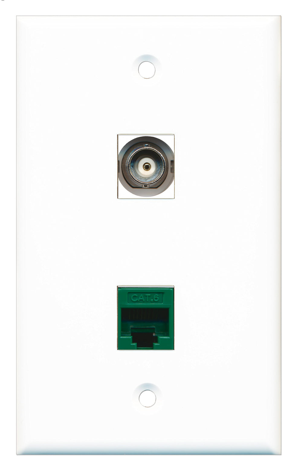 RiteAV - 1 Port BNC 1 Port Cat6 Ethernet Green Wall Plate - Bracket Included