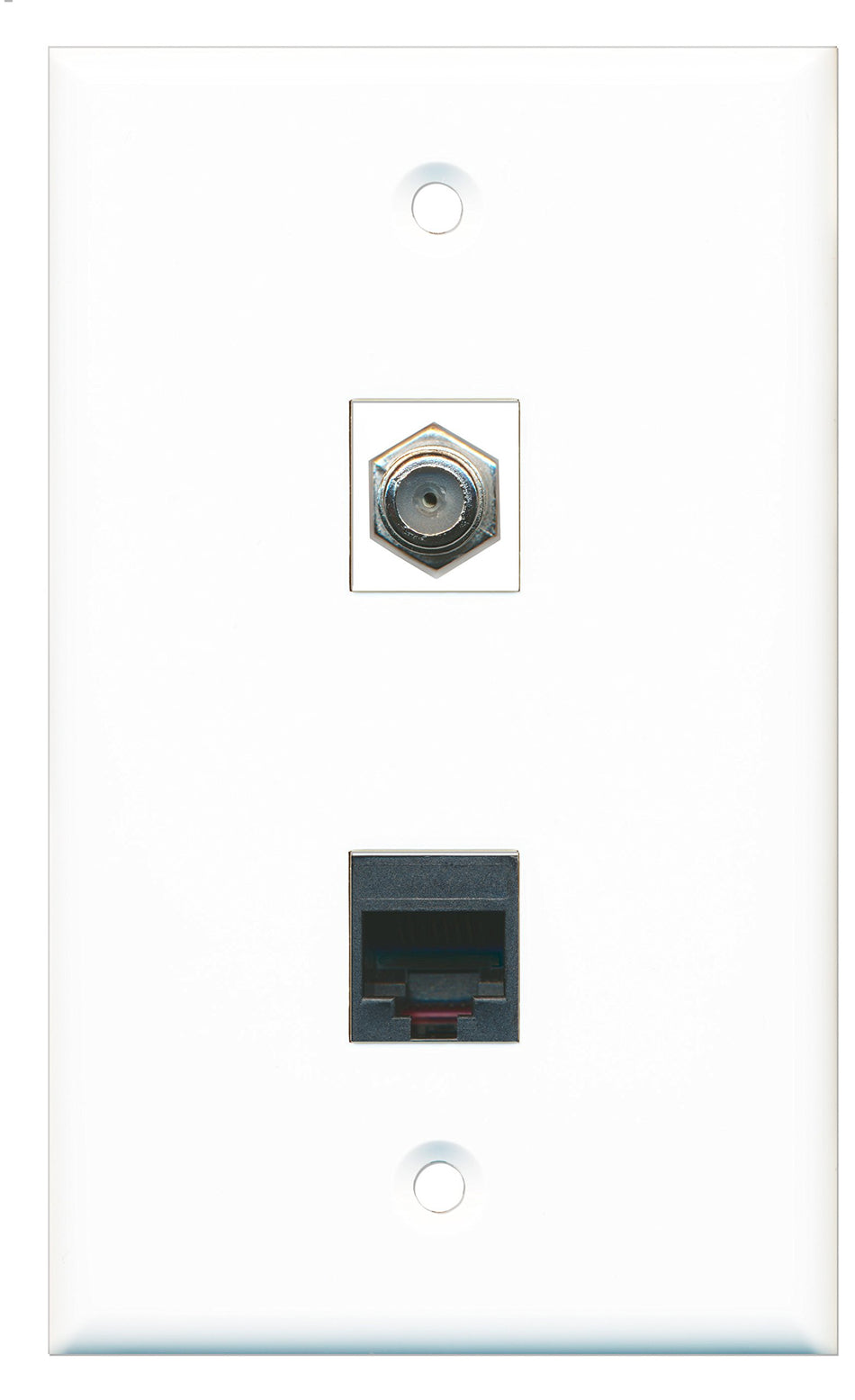 RiteAV - 1 Port Coax Cable TV- F-Type 1 Port Phone Black Wall Plate - Bracket Included