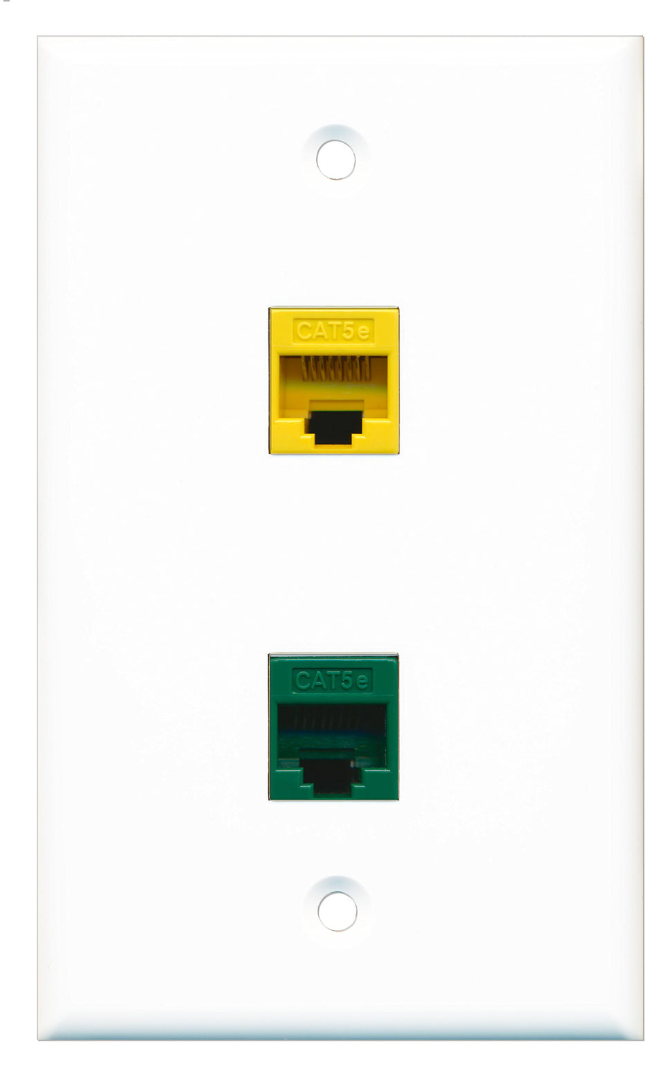 RiteAV - 1 Port Cat5e Ethernet Yellow 1 Port Cat5e Ethernet Green Wall Plate - Bracket Included