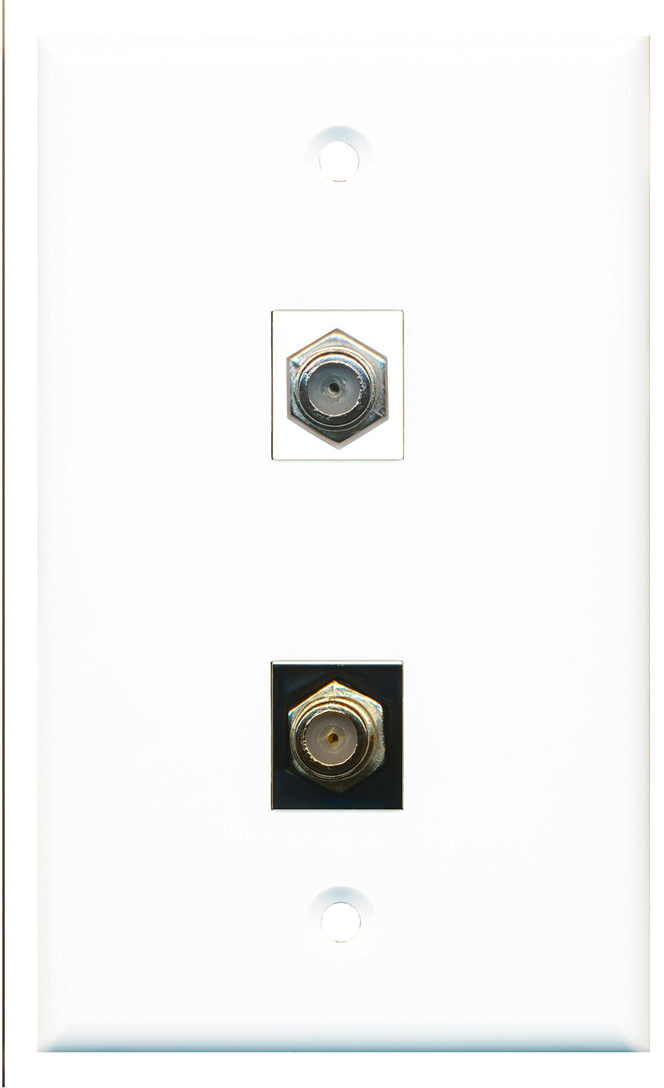RiteAV - 1 Port Coax Cable TV- F-Type 1 Port Coax Cable TV- F-Type Black Wall Plate - Bracket Included