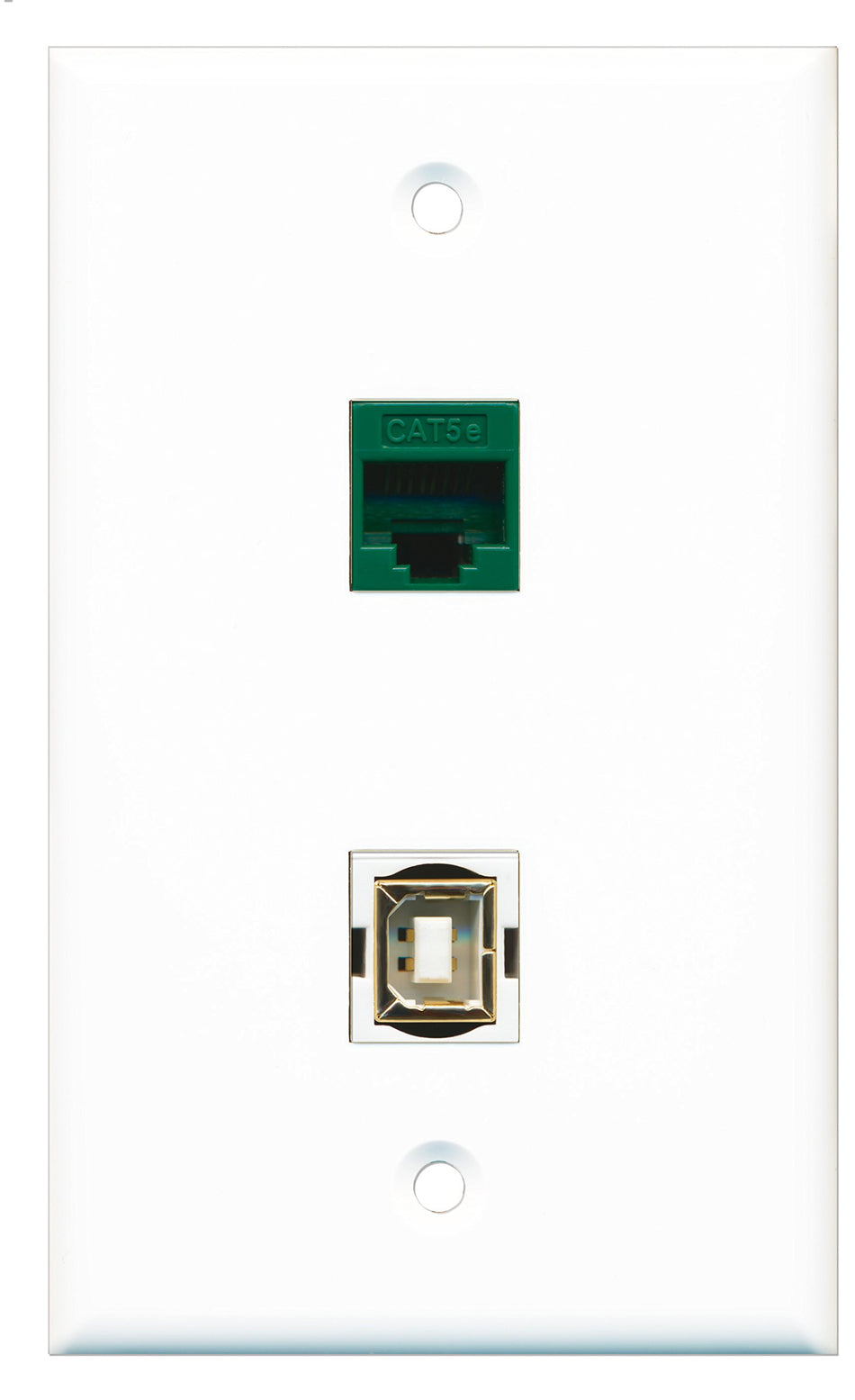 RiteAV - 1 Port Cat5e Ethernet Green 1 Port USB B-B Wall Plate - Bracket Included