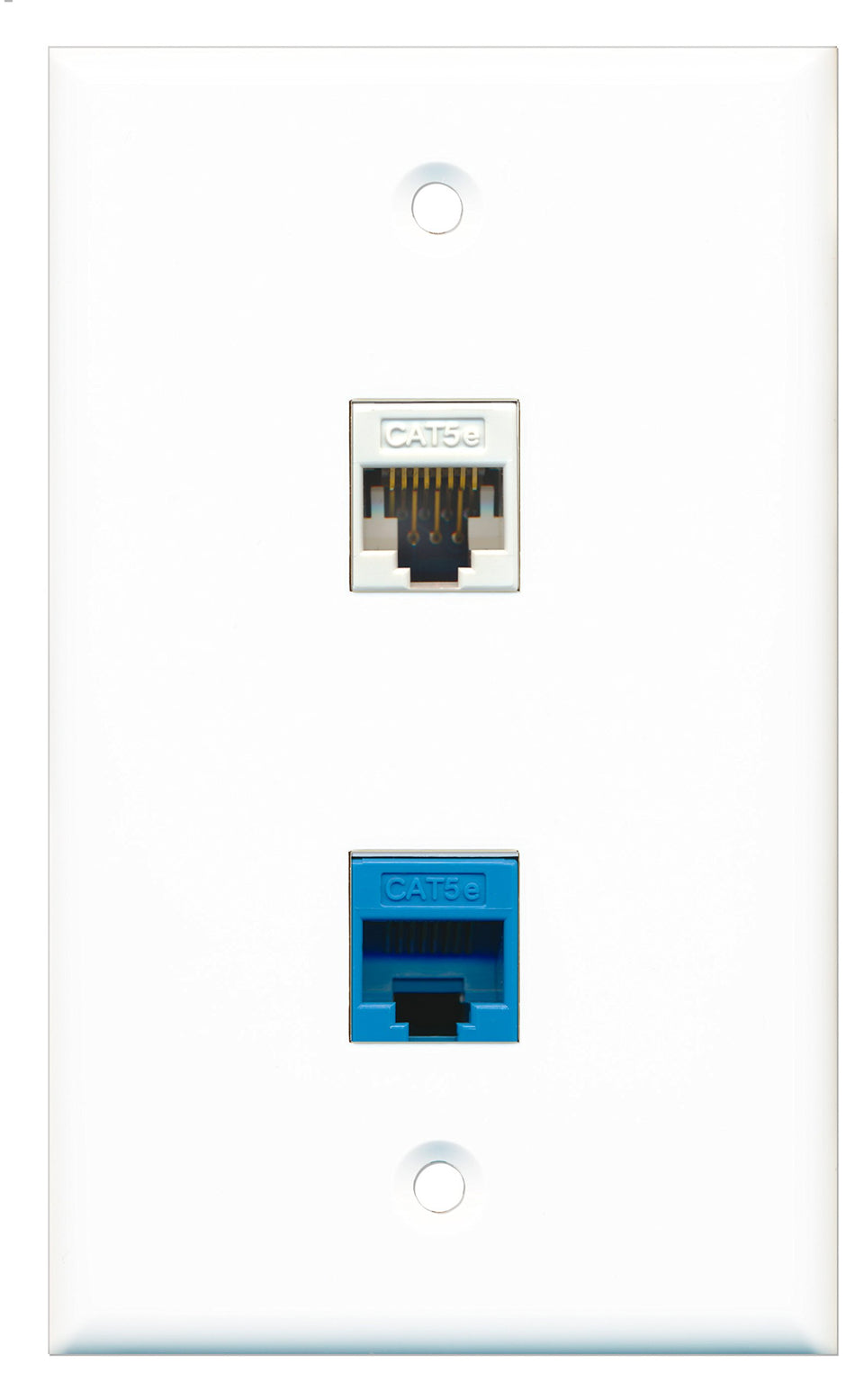 RiteAV - 1 Port Cat5e Ethernet White 1 Port Cat5e Ethernet Blue Wall Plate - Bracket Included