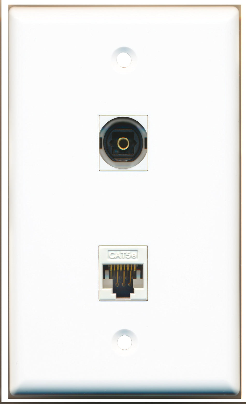 RiteAV 1 Toslink Digital Audio Port and 1 Cat5e White Ethernet Port Wall Plate - Bracket Included
