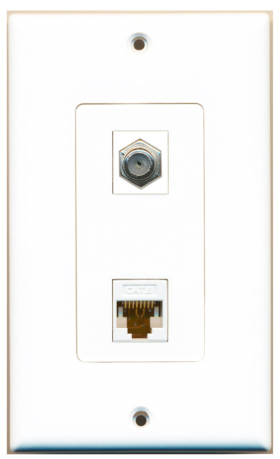 RiteAV 1 Port Coax 1 Port Cat6 White Wall Plate Oversized White
