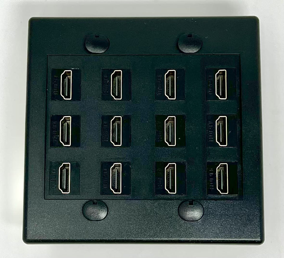 RiteAV 12 Port Flat Dual 2 Gang HDMI Wall Plate - Black