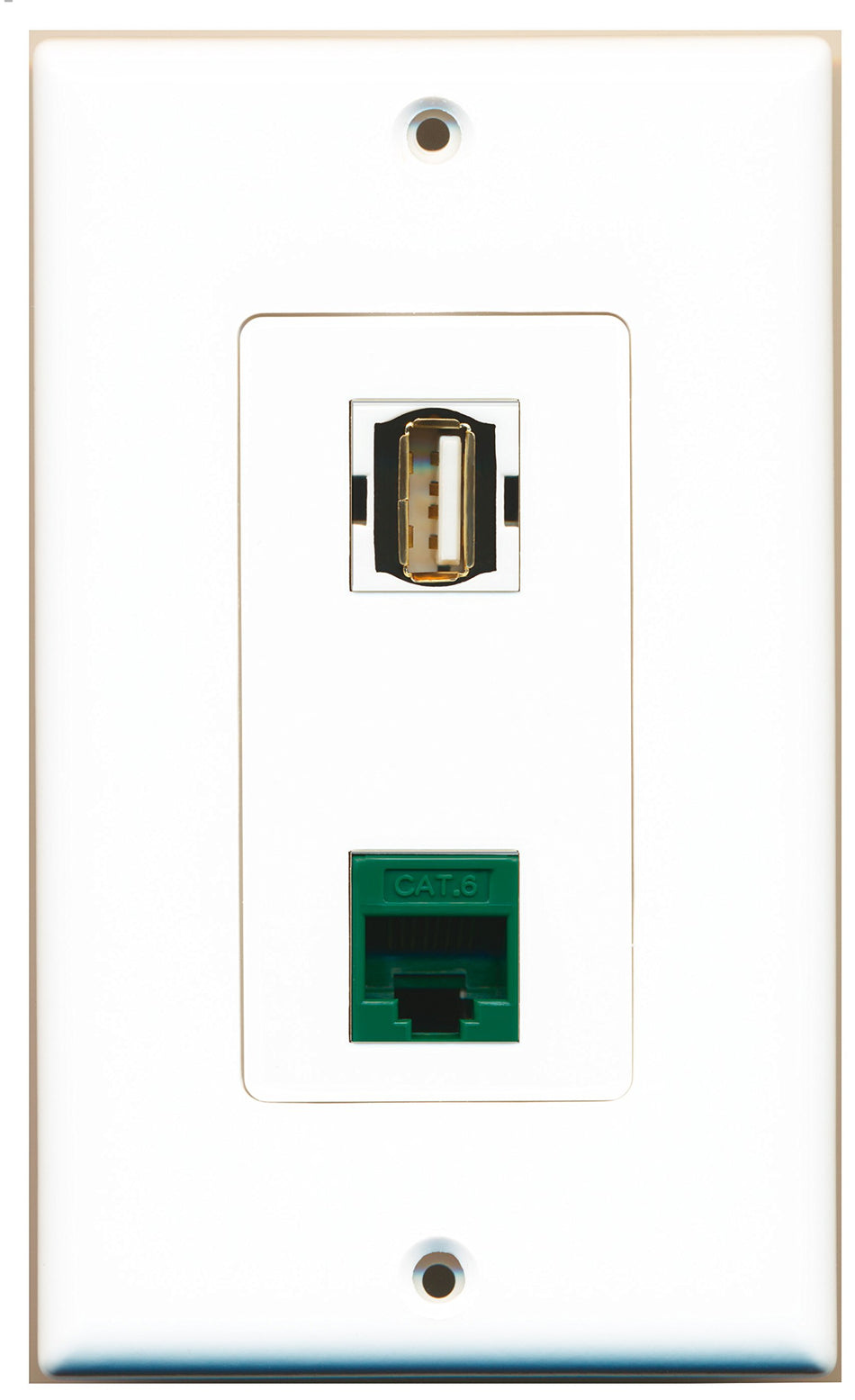 RiteAV 1 Port USB A-A 1 Port Cat6 Ethernet Green Wall Plate OVERSIZED