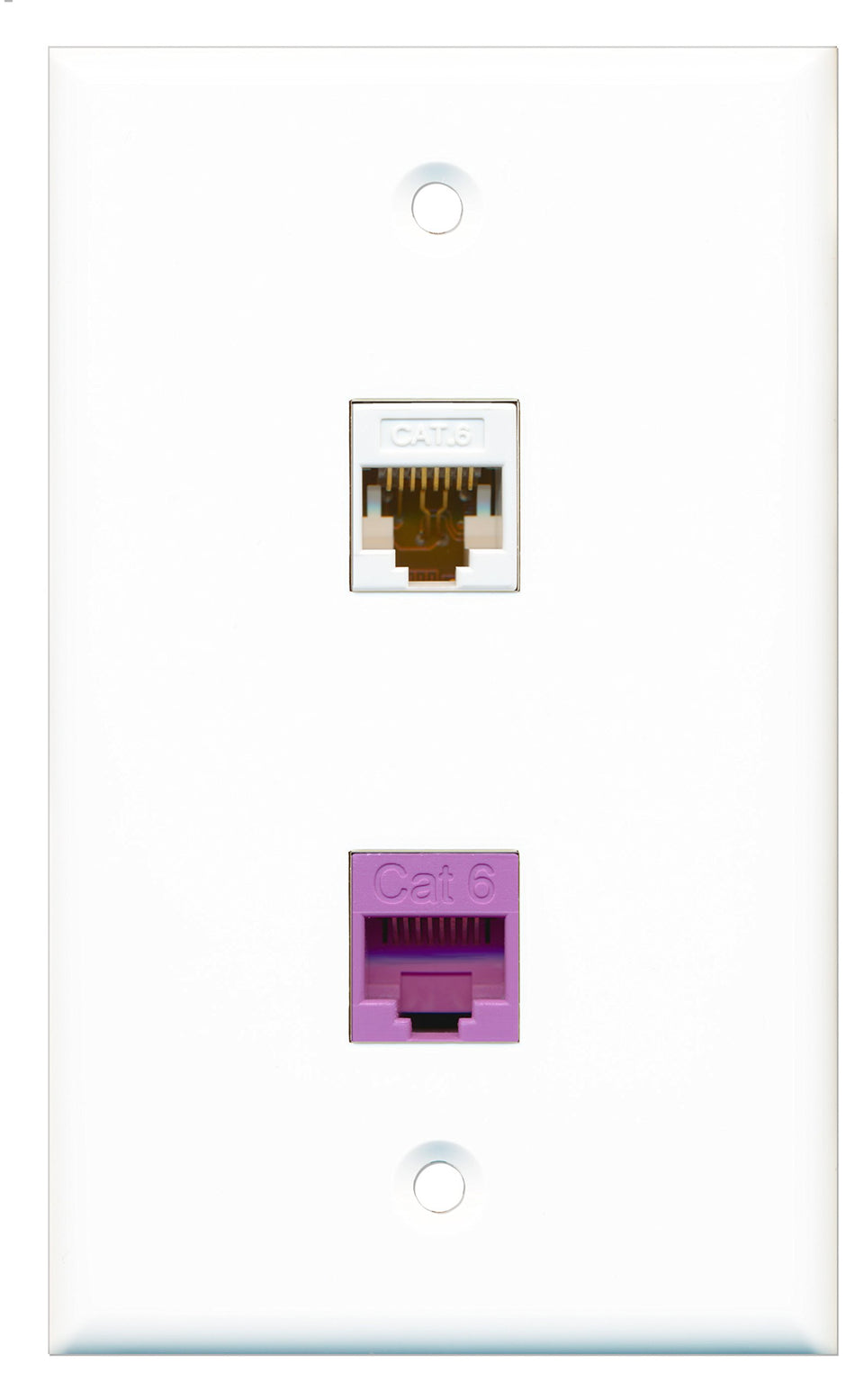RiteAV - 1 Port Cat6 Ethernet White 1 Port Cat6 Ethernet Purple Wall Plate - Bracket Included
