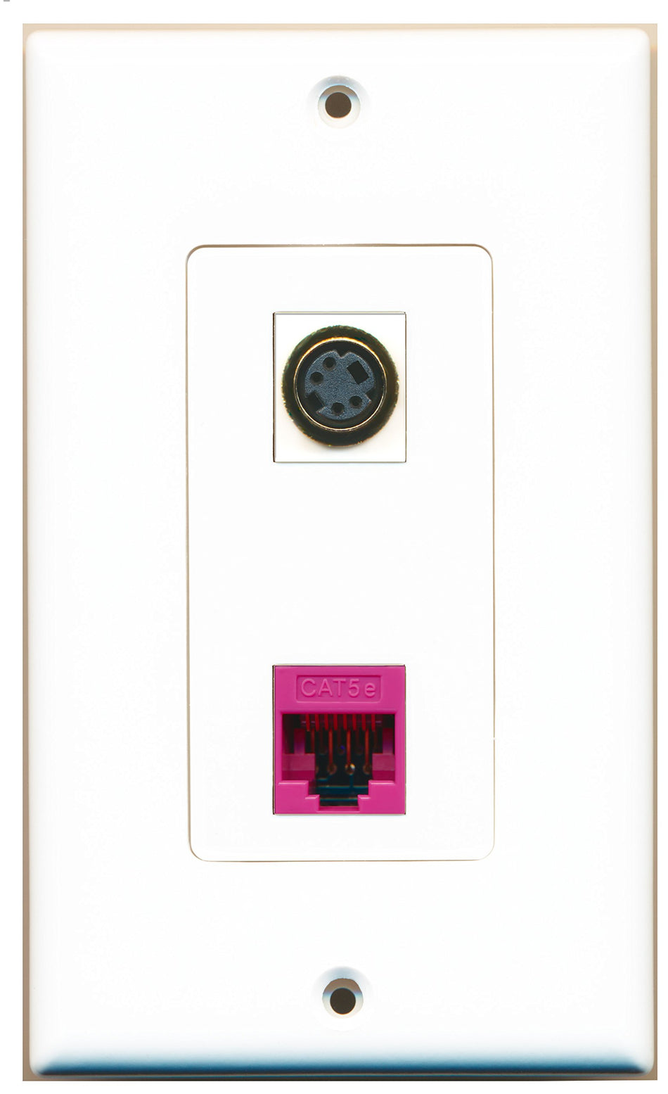 RiteAV 1 Port S-Video 1 Port Cat5e Ethernet Pink Wall Plate OVERSIZED White