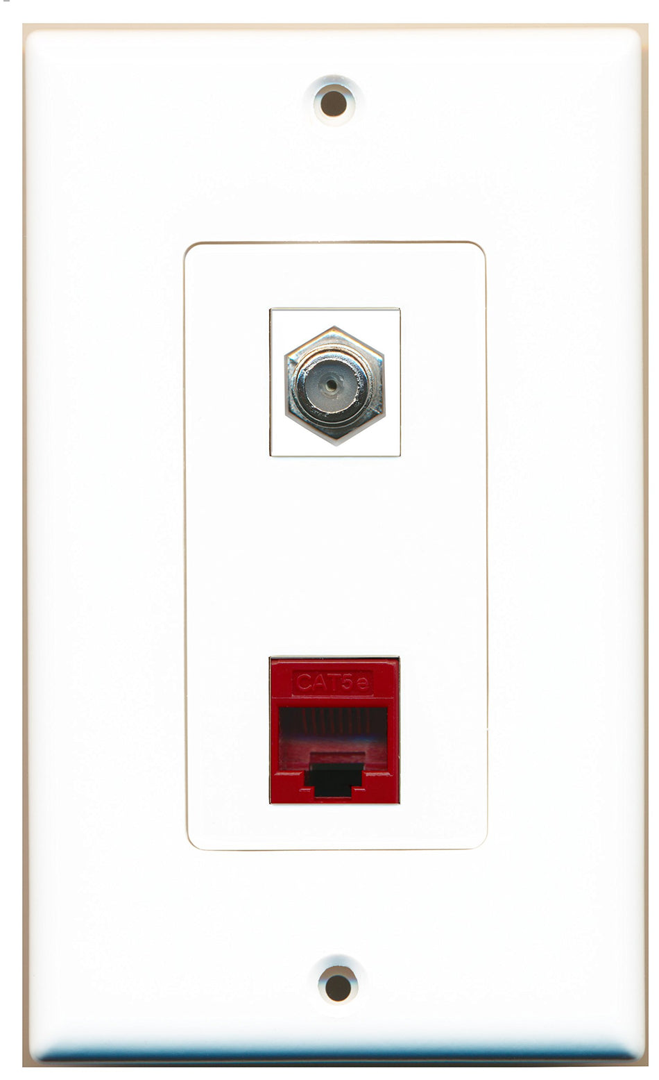 RiteAV 1 Port Coax Cable TV- F-Type 1 Port Cat5e Ethernet Red Wall Plate OVERSIZED
