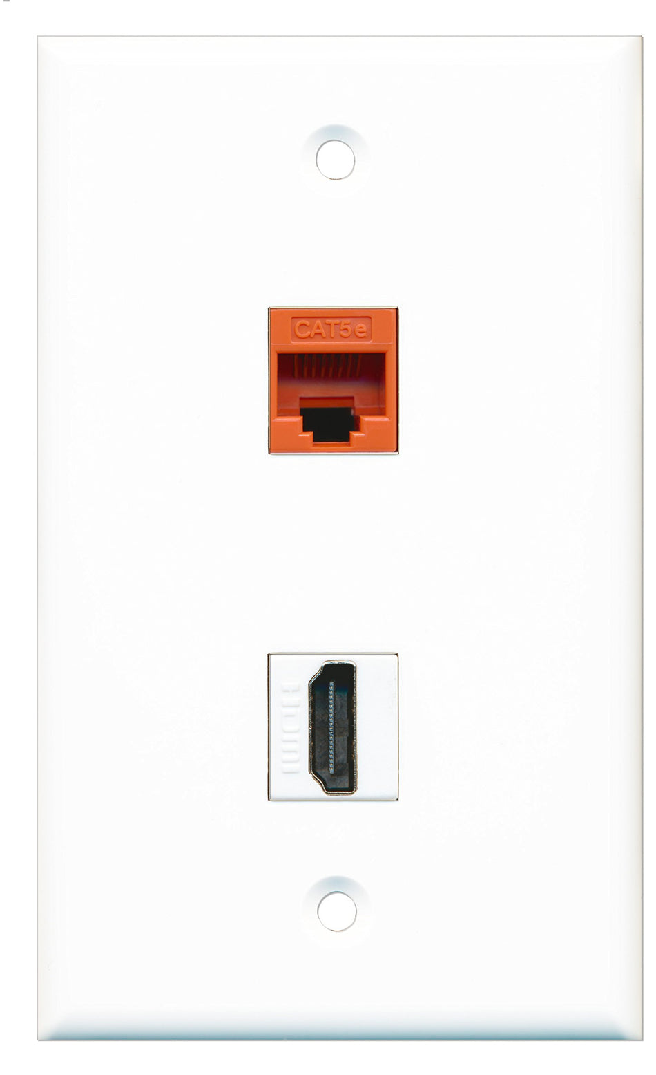 RiteAV - 1 Port HDMI - 1 Port Cat5e Ethernet Orange Wall Plate White - Bracket Included