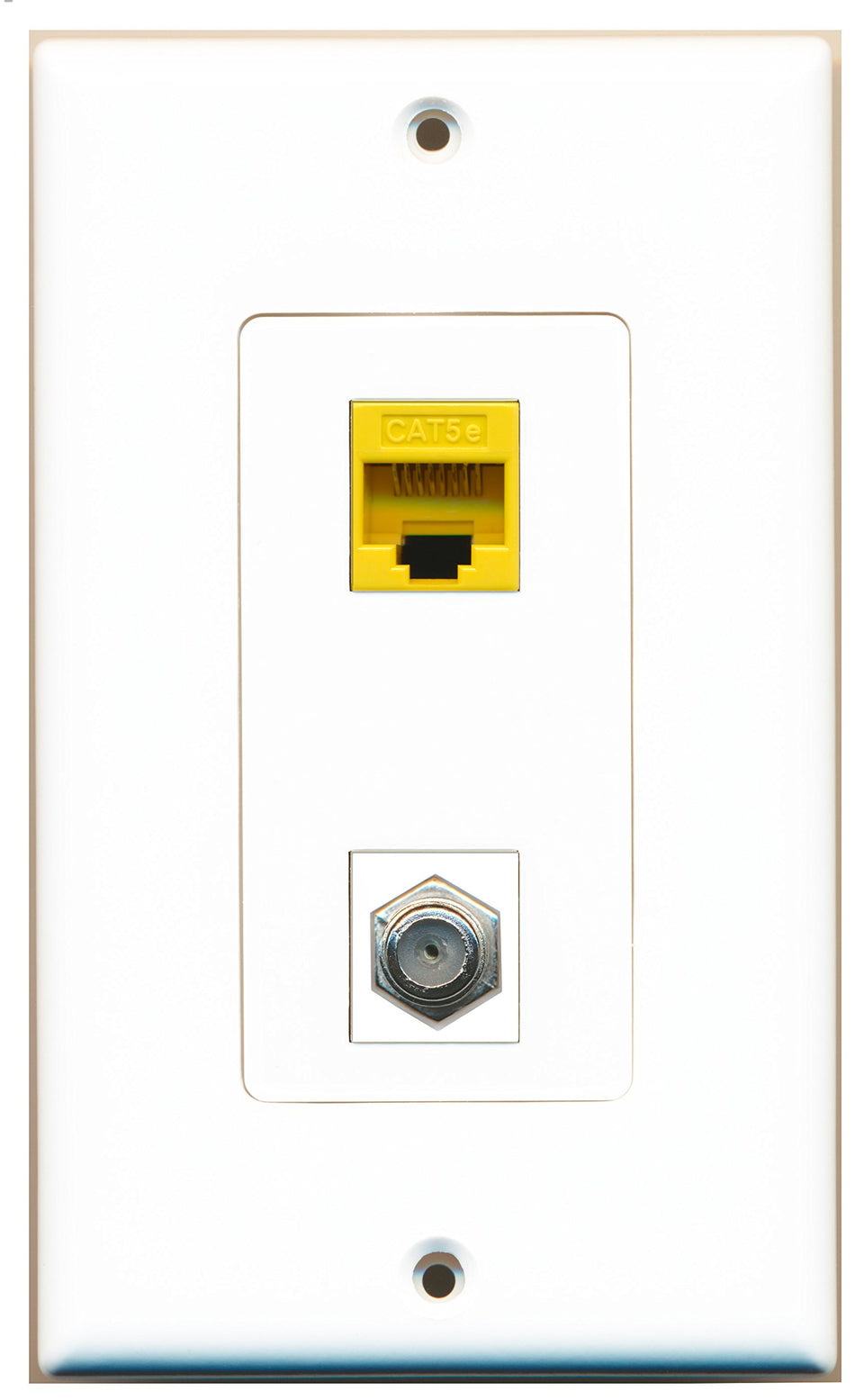 RiteAV 1 Port Coax 1 Port Cat5e Yellow Type Wall Plate OVERSIZED