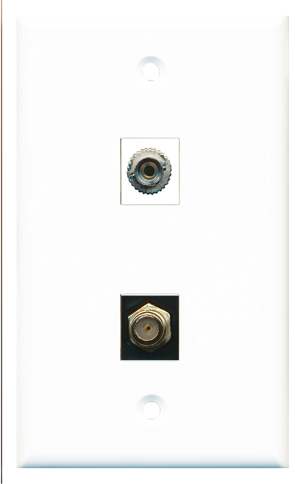RiteAV - 1 Port Coax Cable TV- F-Type Black 1 Port Fiber ST Simplex Wall Plate - Bracket Included