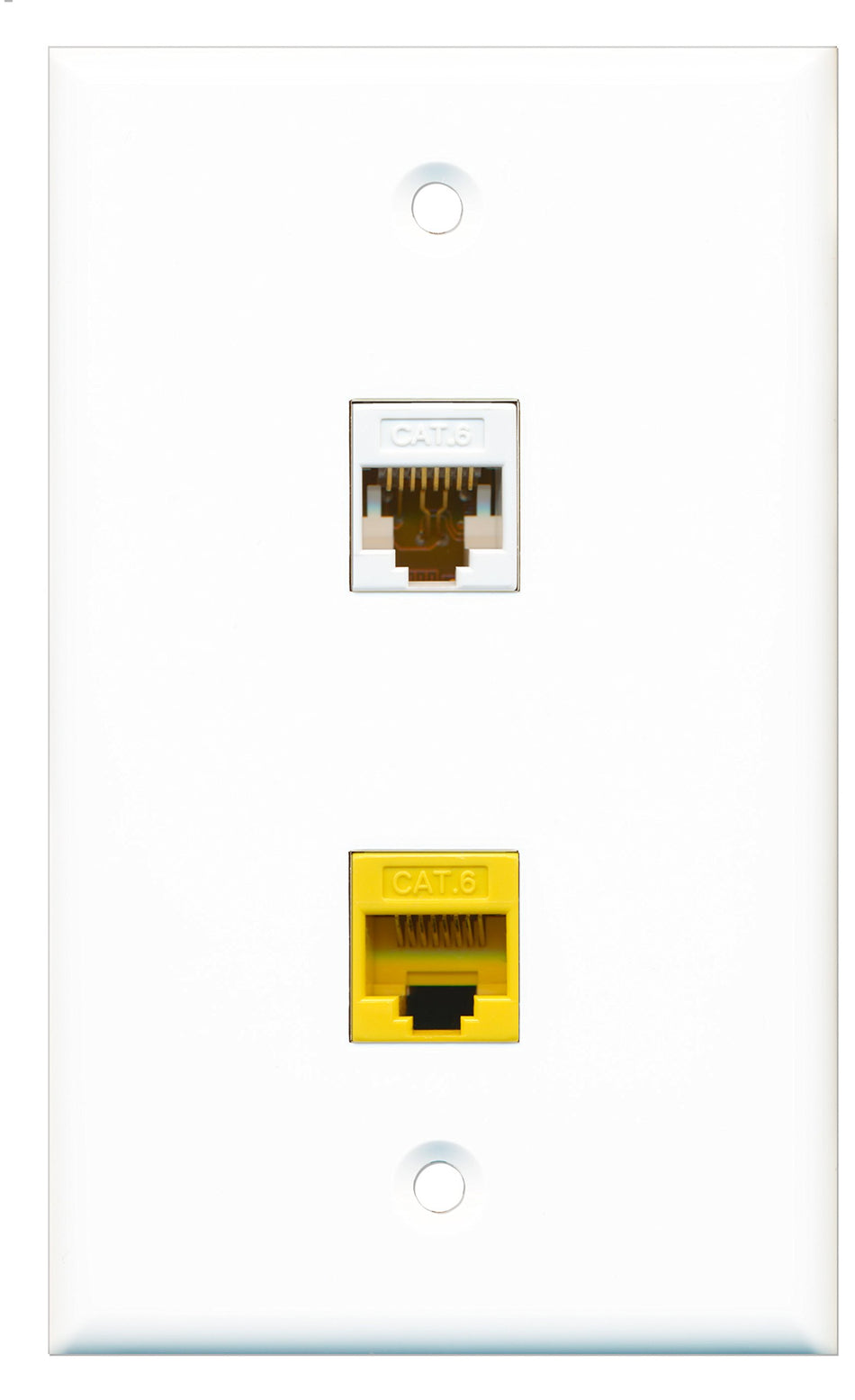 RiteAV - 1 Port Cat6 Ethernet White 1 Port Cat6 Ethernet Yellow Wall Plate - Bracket Included
