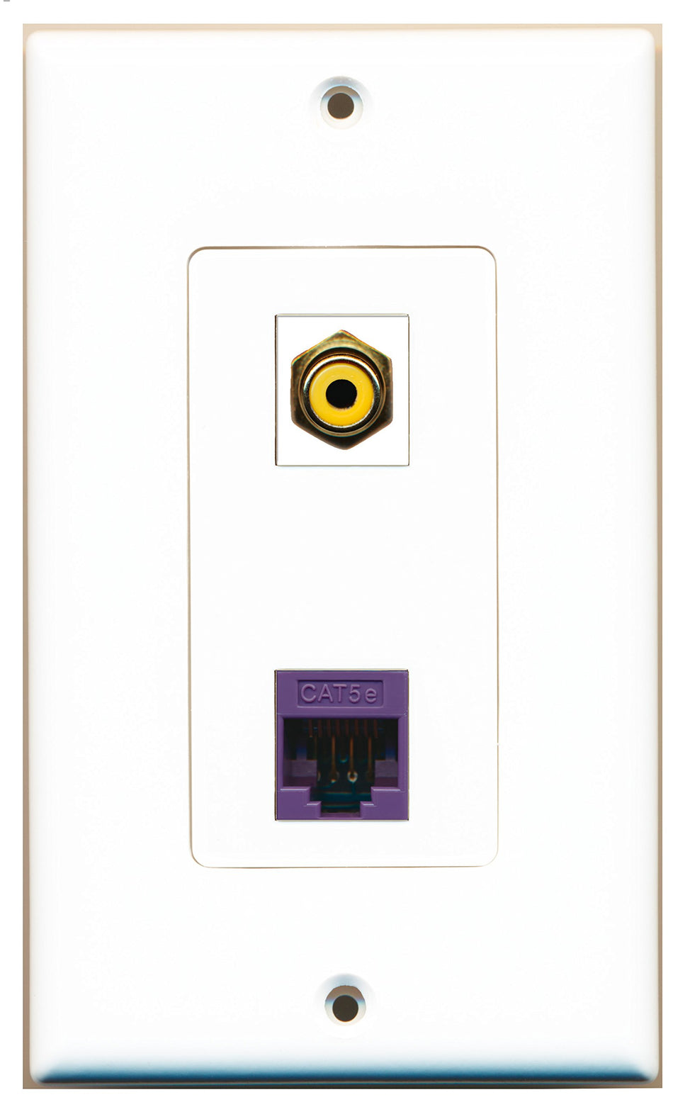 RiteAV 1 Port RCA Yellow 1 Port Cat5e Ethernet Purple Wall Plate OVERSIZED