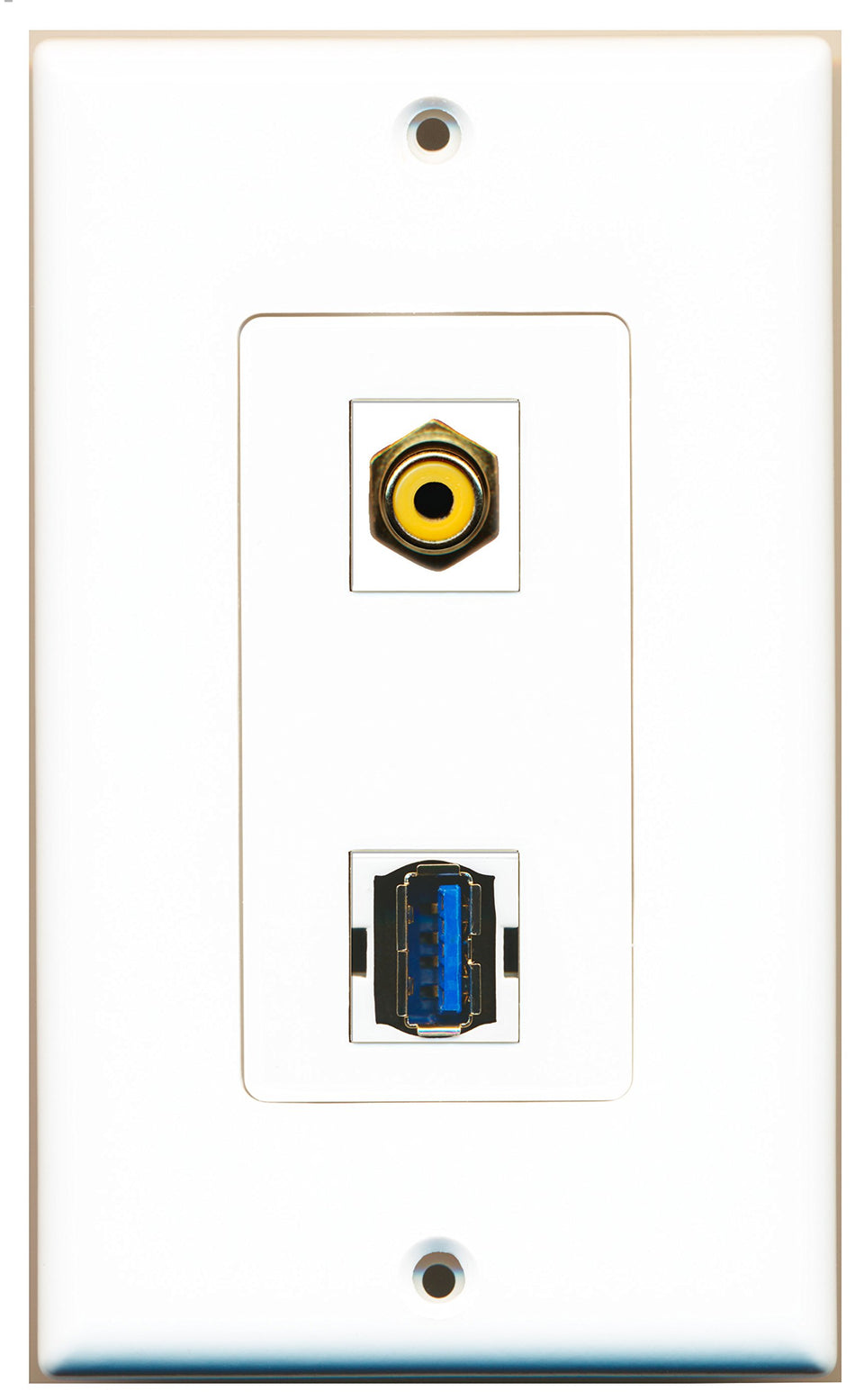 RiteAV 1 Port RCA Yellow 1 Port USB 3 A-A Wall Plate OVERSIZED