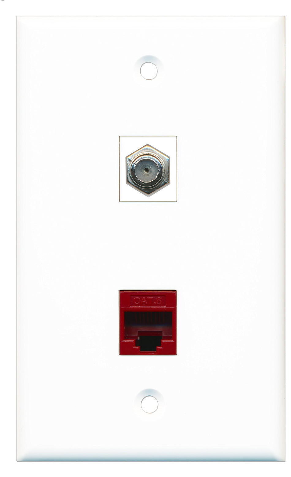 RiteAV - 1 Port Coax Cable TV- F-Type 1 Port Cat6 Ethernet Red Wall Plate - Bracket Included