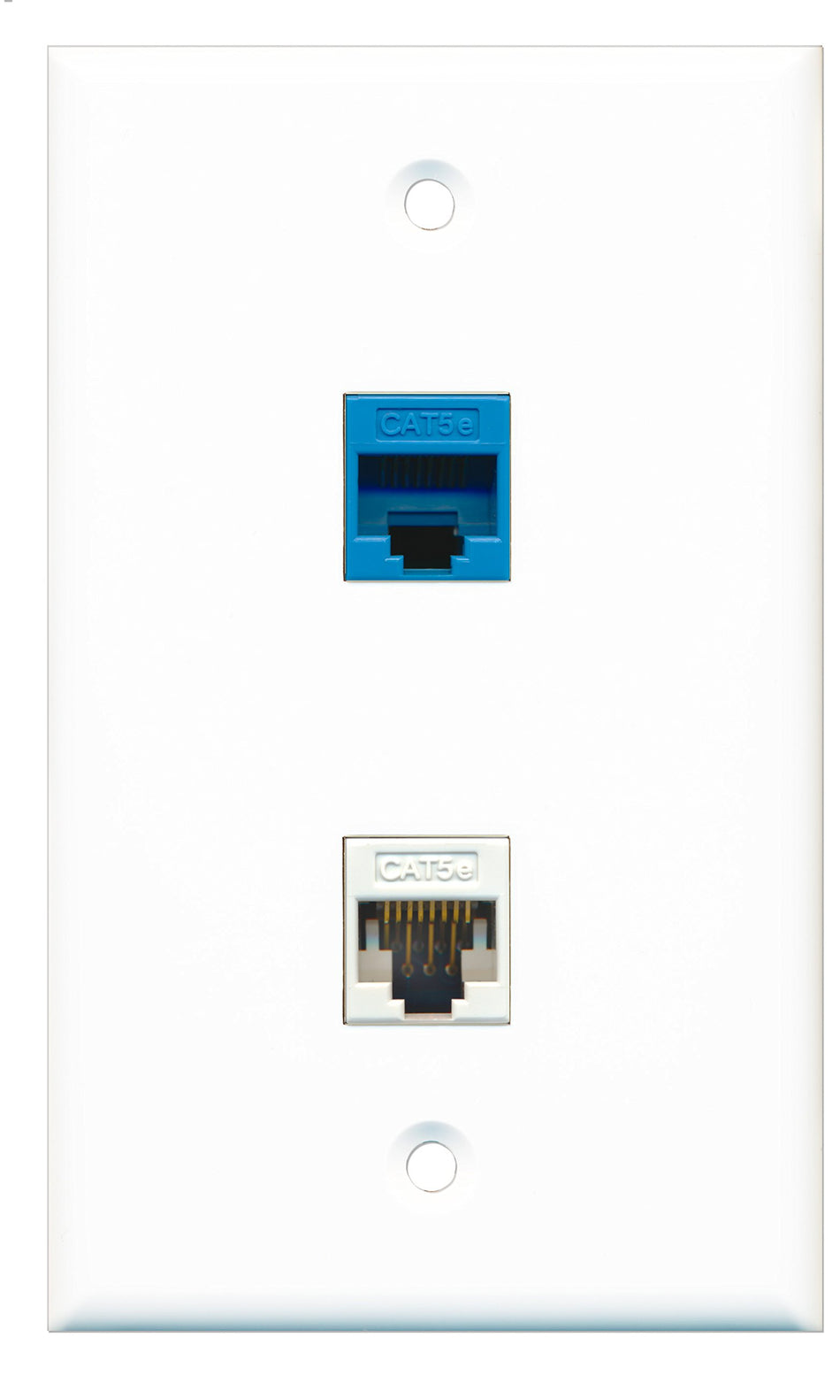 RiteAV - 1 Port Cat5e Ethernet White - 1 Port Cat5e Ethernet Blue Wall Plate White - Bracket Included