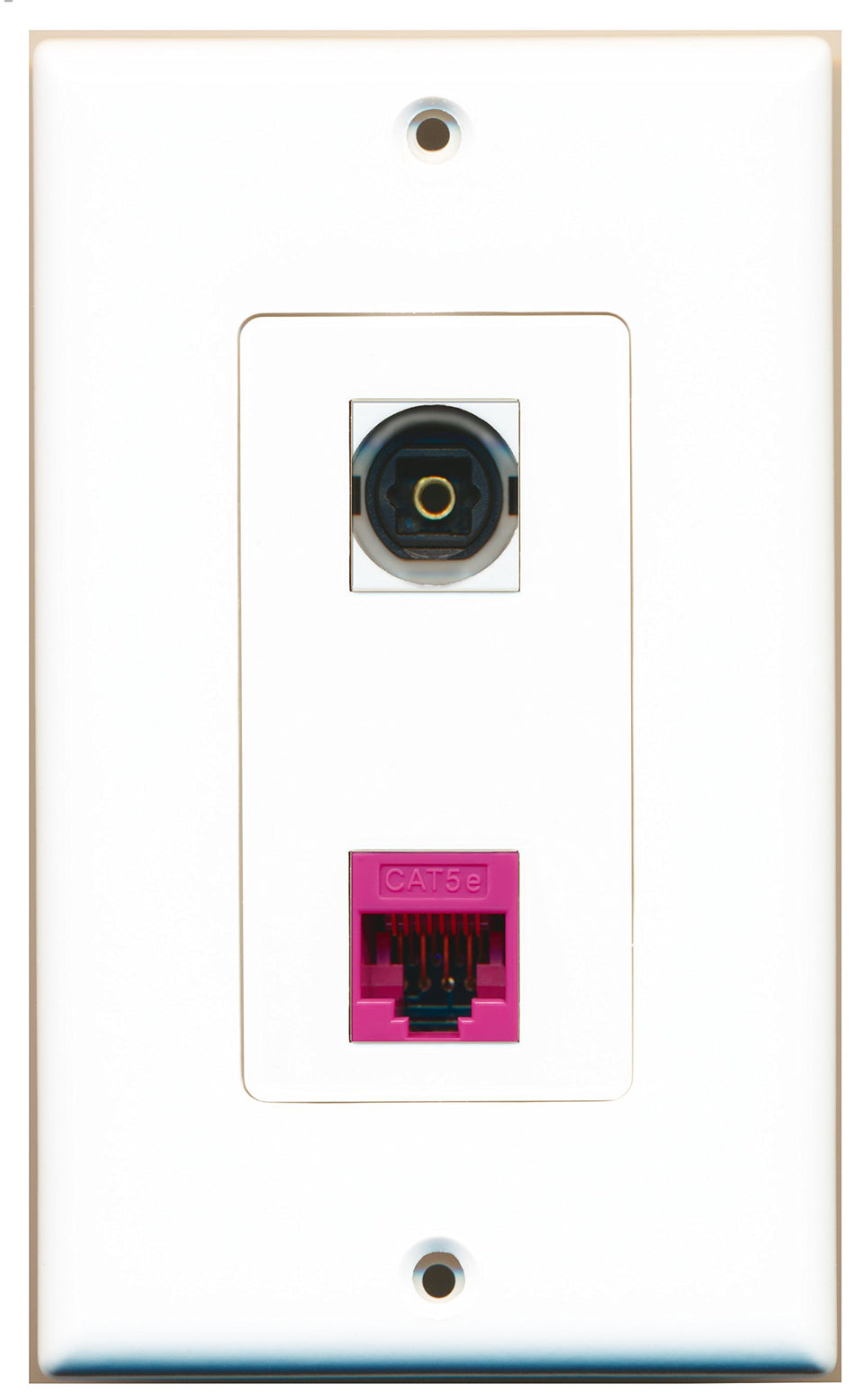 RiteAV 1 Port Toslink Digital Audio 1 Port Cat5e Ethernet Pink Wall Plate OVERSIZED White