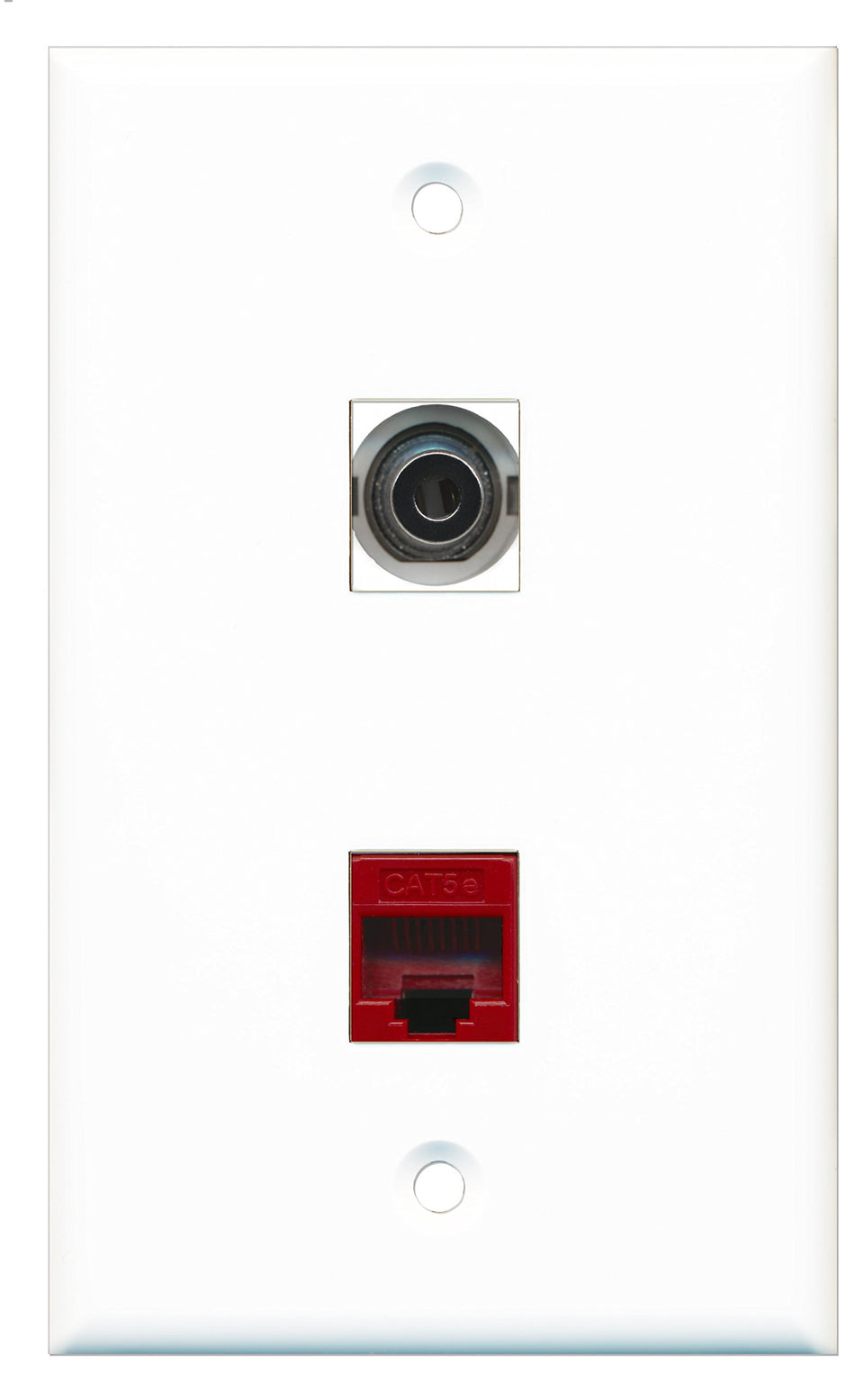 RiteAV - 1 Port 3.5mm 1 Port Cat5e Ethernet Red Wall Plate - Bracket Included