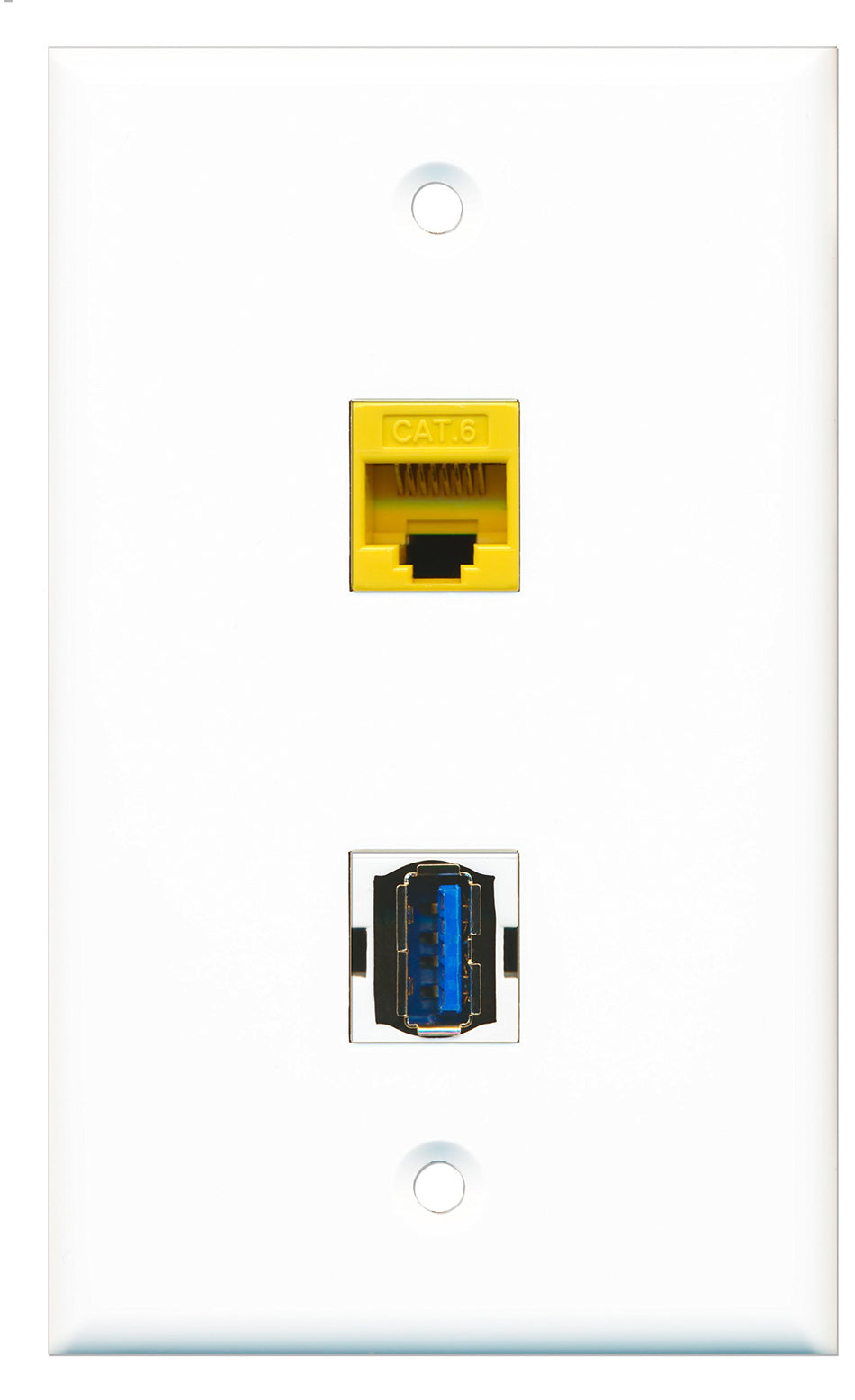 RiteAV - 1 Port Cat6 Ethernet Yellow 1 Port USB 3 A-A Wall Plate - Bracket Included